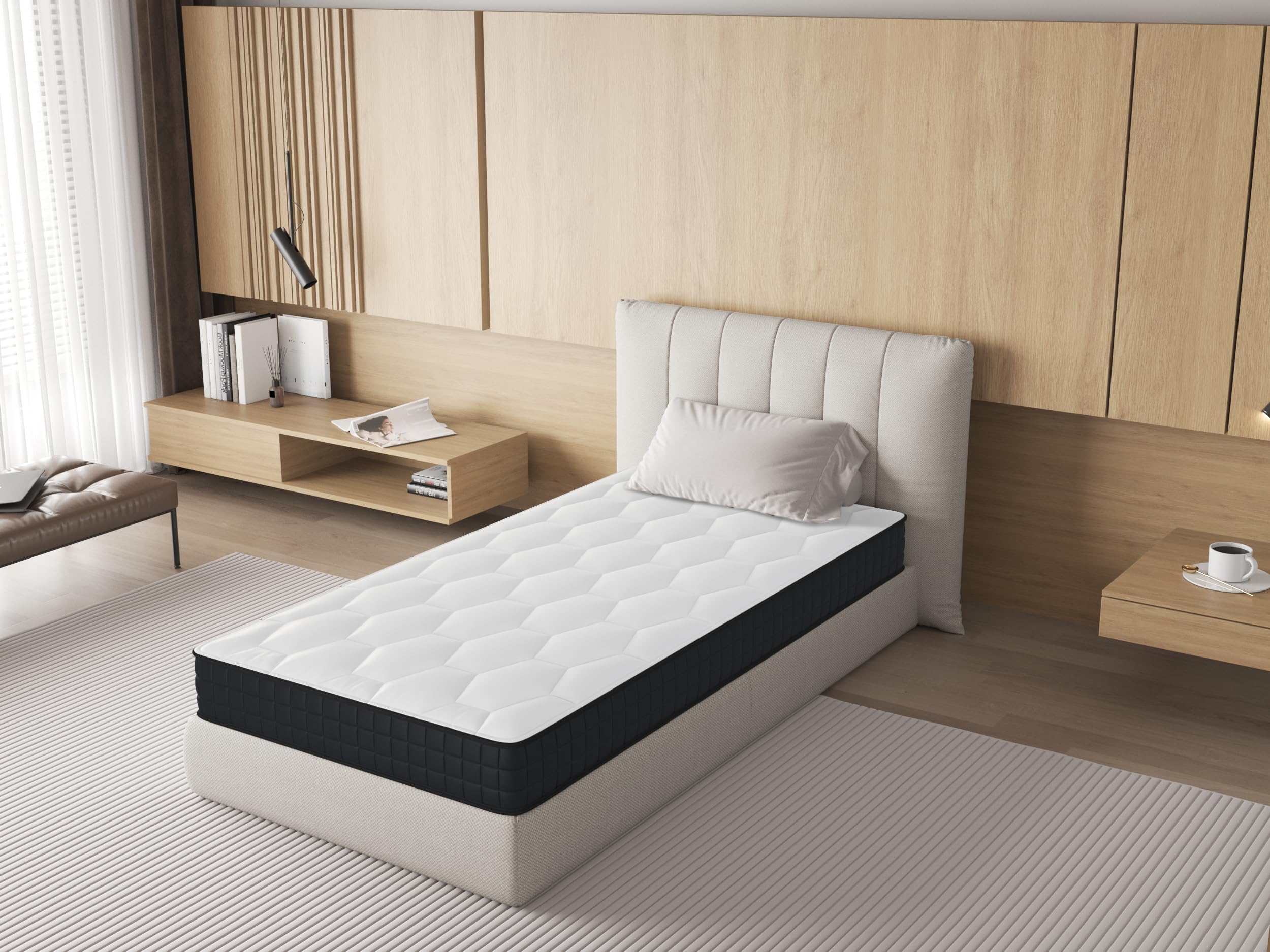 Matelas 90x190CM,Epaisseur 12CM,Matelas Mousse pour 1 Personnel,Moelleux,Confortable,Respirant (90x190x12CM)