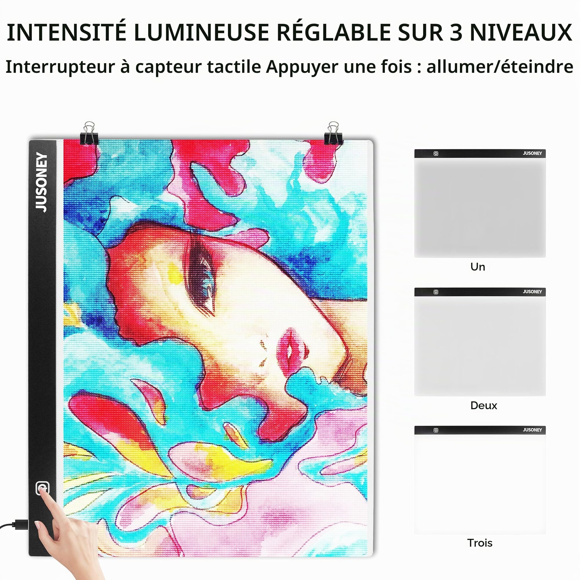 JUSONEY Table lumineuse A2 Light Pad Diamond Painting Accessoires Table à dessin pour dessiner Esquisse Peinture Animation avec 4 clips de fixation