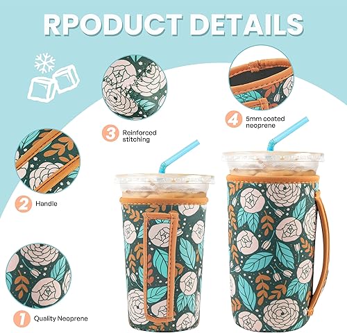 Miniatura 4 de 3 fundas reutilizables de neopreno aisladas para bebidas calientes y frías de Starbucks, Dunkin y más (rosas)