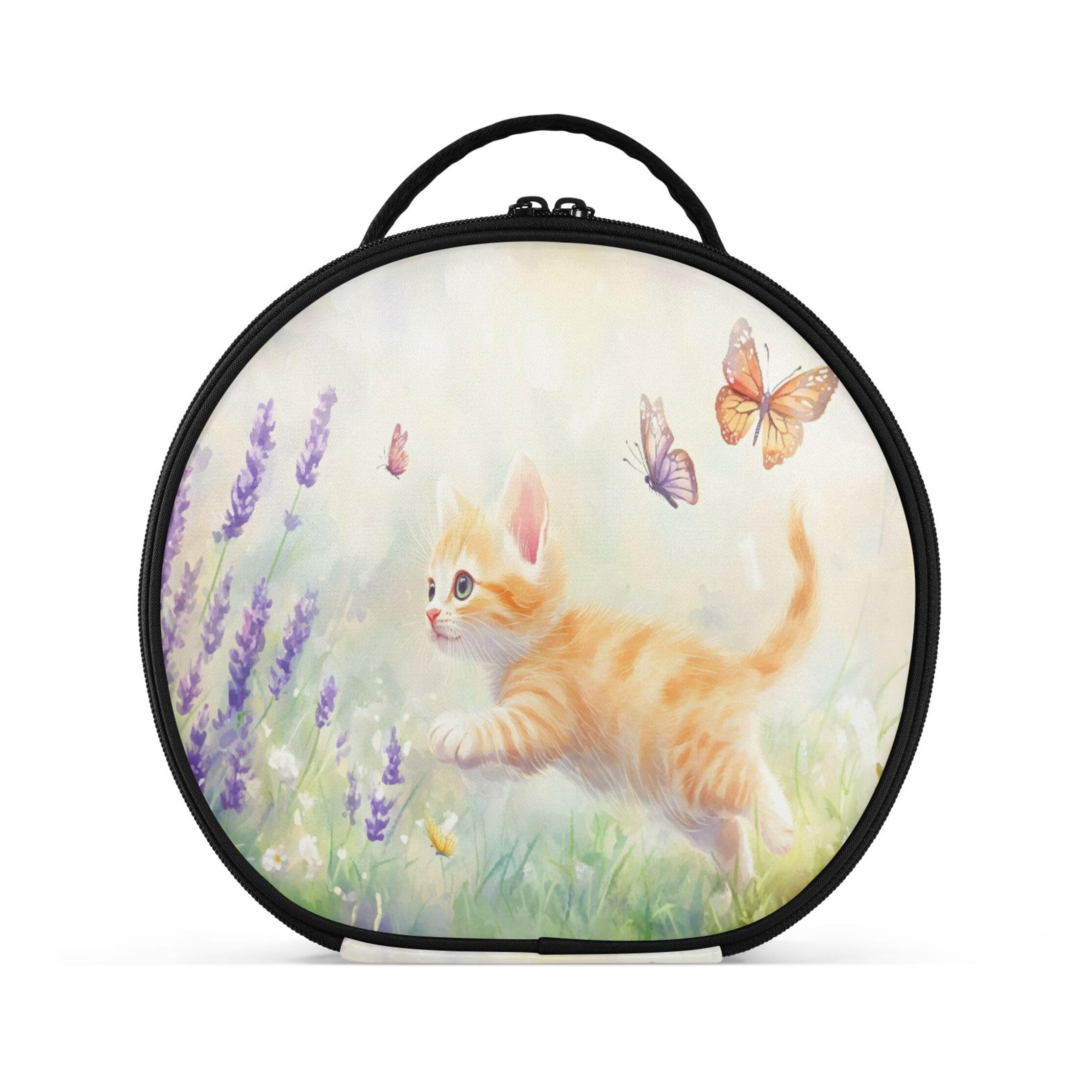 Takiito Kitten Chasing Butterflies in Lavender Travel Makeup Case Portable Makeup Box Artist Cosmetic Case Organizer With Adjustable Dividers