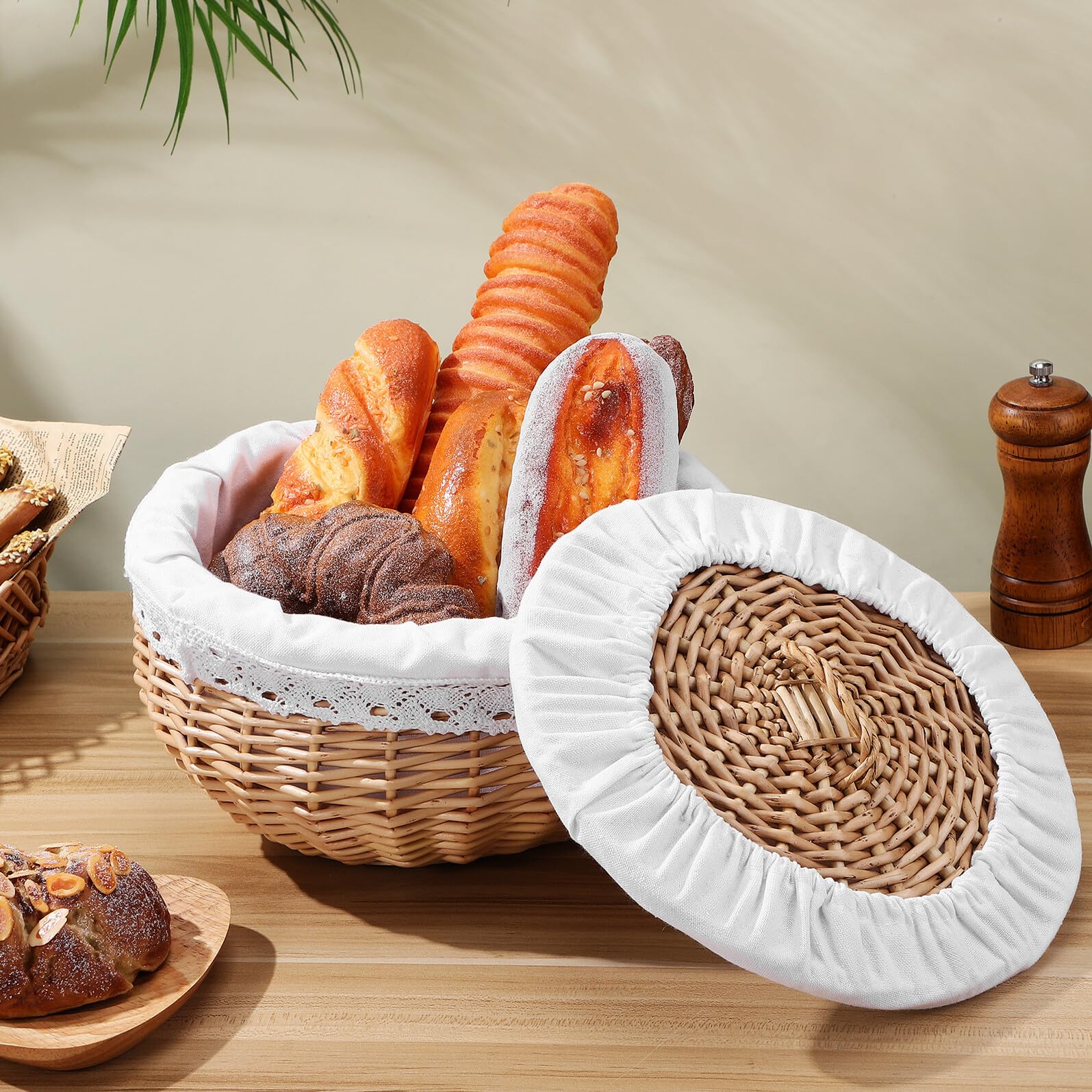 NUOBESTY Panier Tressé pour Rangement Alimentaire Osier Blanc Panier Artisanal pour Fruits et Pain