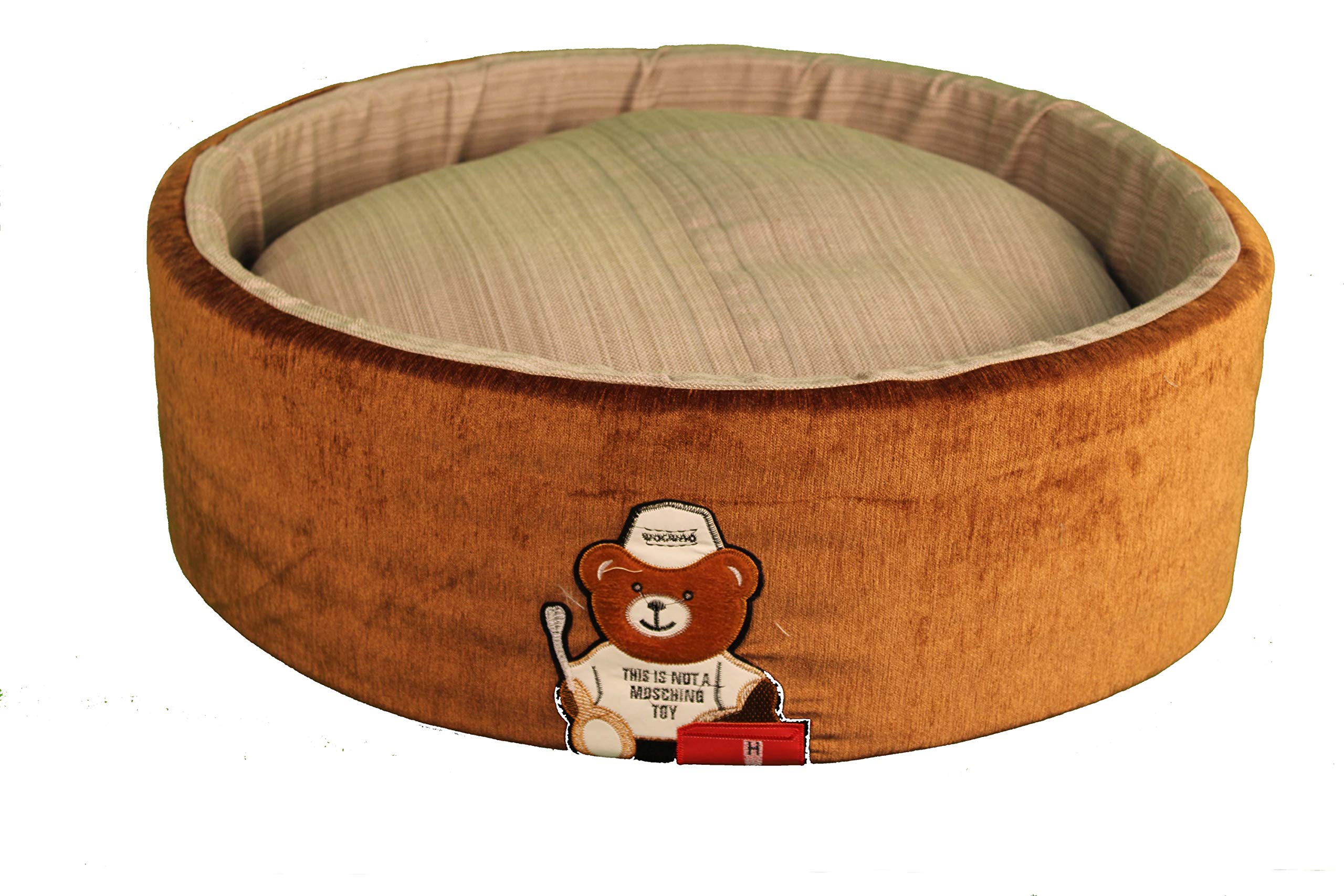 Scoobee Brown Colored Microvelvet Taddy Pattern Round Dog Beds (Small, 65x65x22 cm) 2000 Gram