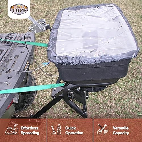 Miniatura 2 de Field Tuff Esparcidor de fertilizante de semillas de hierba de capacidad de 12 V y 125 libras con receptor de montaje de enganche y protector de