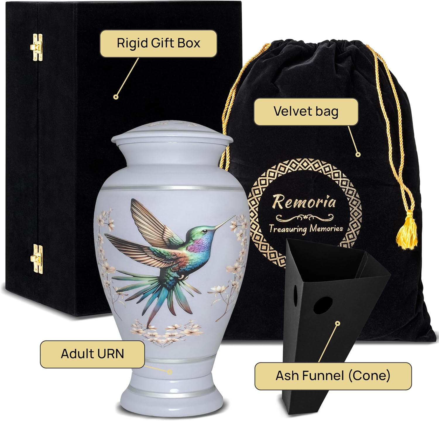 Remoria Purple Urn for Ashes for Women & Men – Large Decorative Hummingbird Cremation Urns for Human Ashes Adult Female & Male, Designed for Home Display Funerals and Memorials