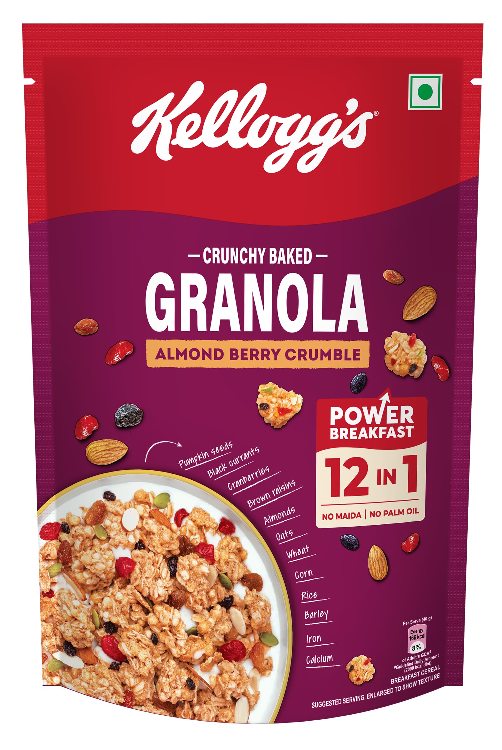 Crunchy Granola Almonds & Cranberries 450g/460g | 24% Fruit & Nut, Baked Multigrain | Whole-grain Oats, Wheat, Corn, Rice and Barley, Source of Fibre | Breakfast Cereal (Weight may vary)