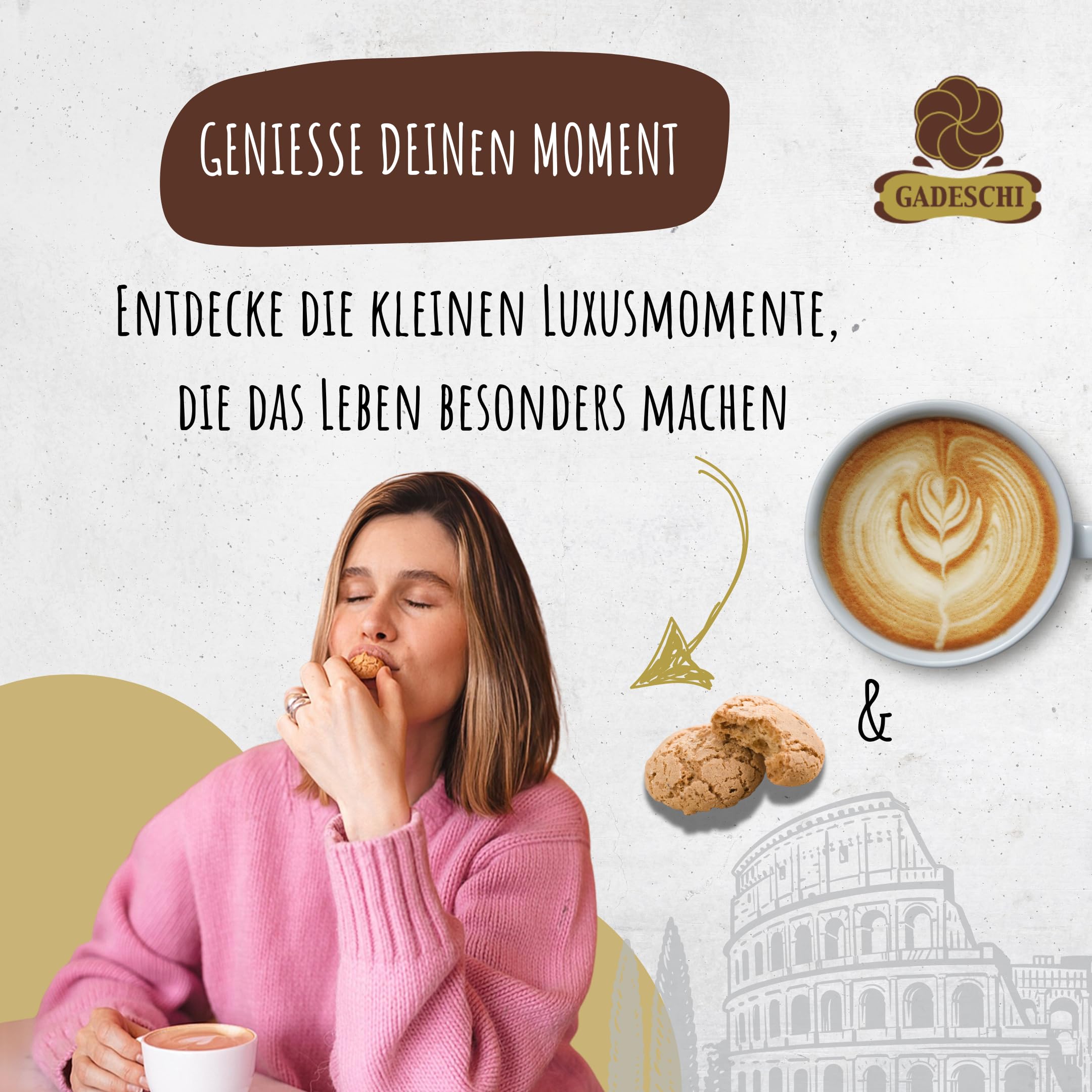 Gadeschi Amarettini Kekse 4x 1KG Italienisches Kaffeegebäck mit Aprikosenkernen