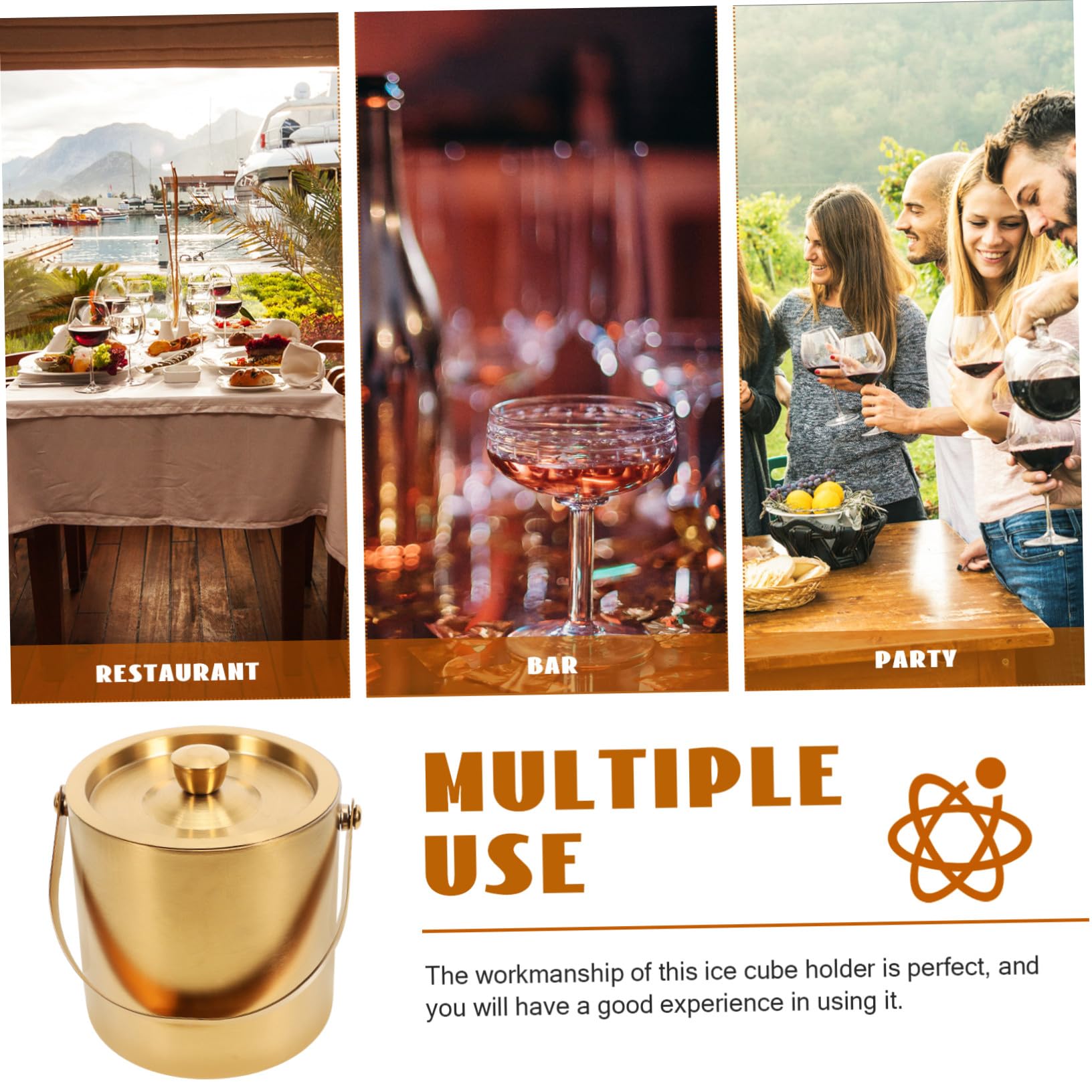 Eiswürfelbehälter zur Kühlung von Bier und Cocktails aus Edelstahl 1,6 L und Deckel mit Doppelwandiger Isolierung Tragbarer Eimer für Zuhause und Ktv