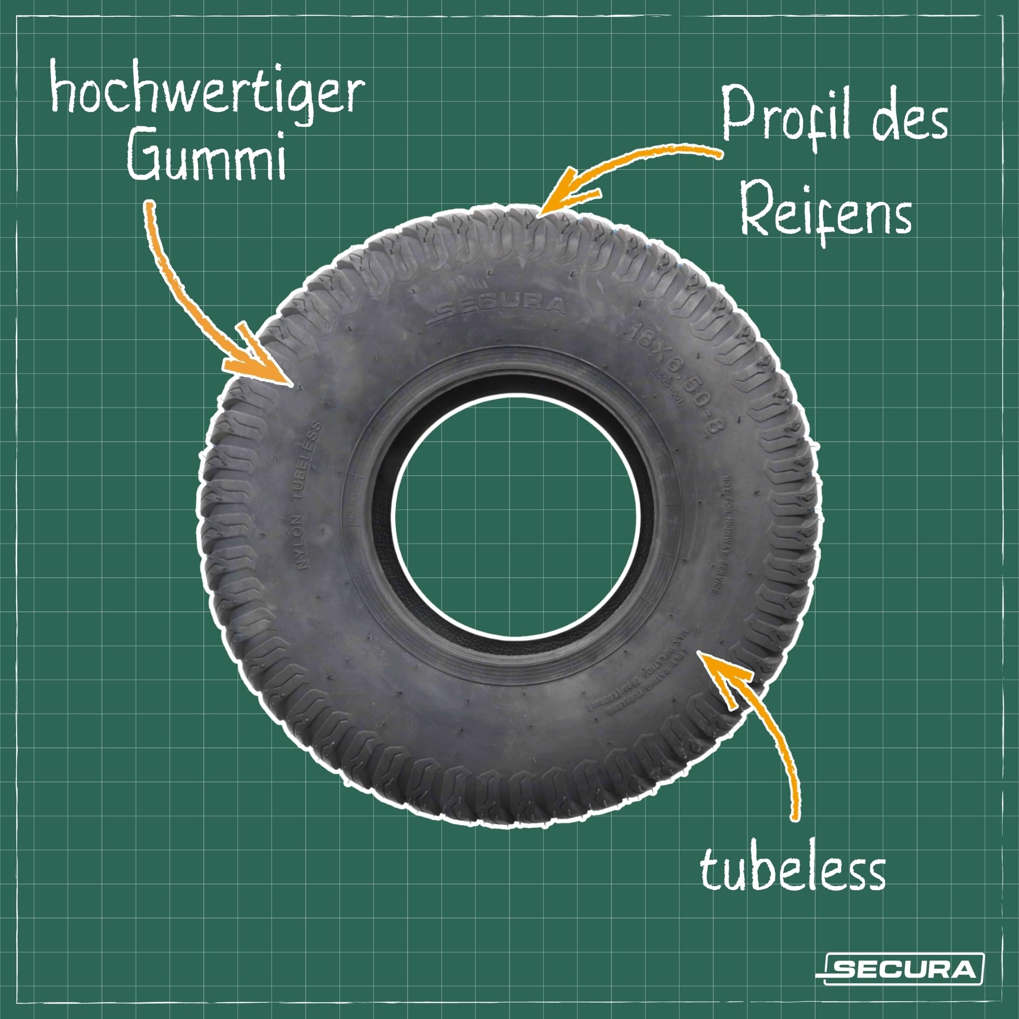 SECURA Reifen Tubeless 18x6.50-8 mit geradem Ventil TR13