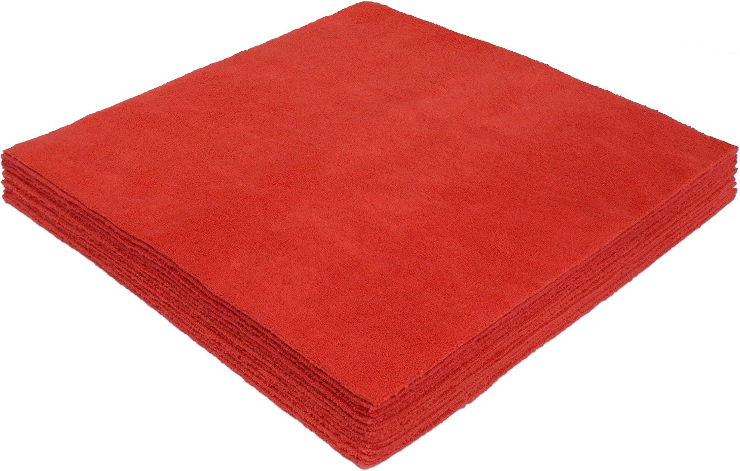 Eurow Ultrasonic Cut 300 GSM Microfiber Cleaning Towels, Streak-Free, Lint-Free, Ultra Absorbent, Scratch-Safe, for Auto Detailing, Home, Kitchen & Multipurpose Use, 16x16, 12-Pack, Red image 2