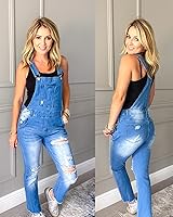 Vista 7 de luvamia - Overol de mezclilla ajustable y elástico para mujer, con pechera, jeans, pantalones, jumpsuits