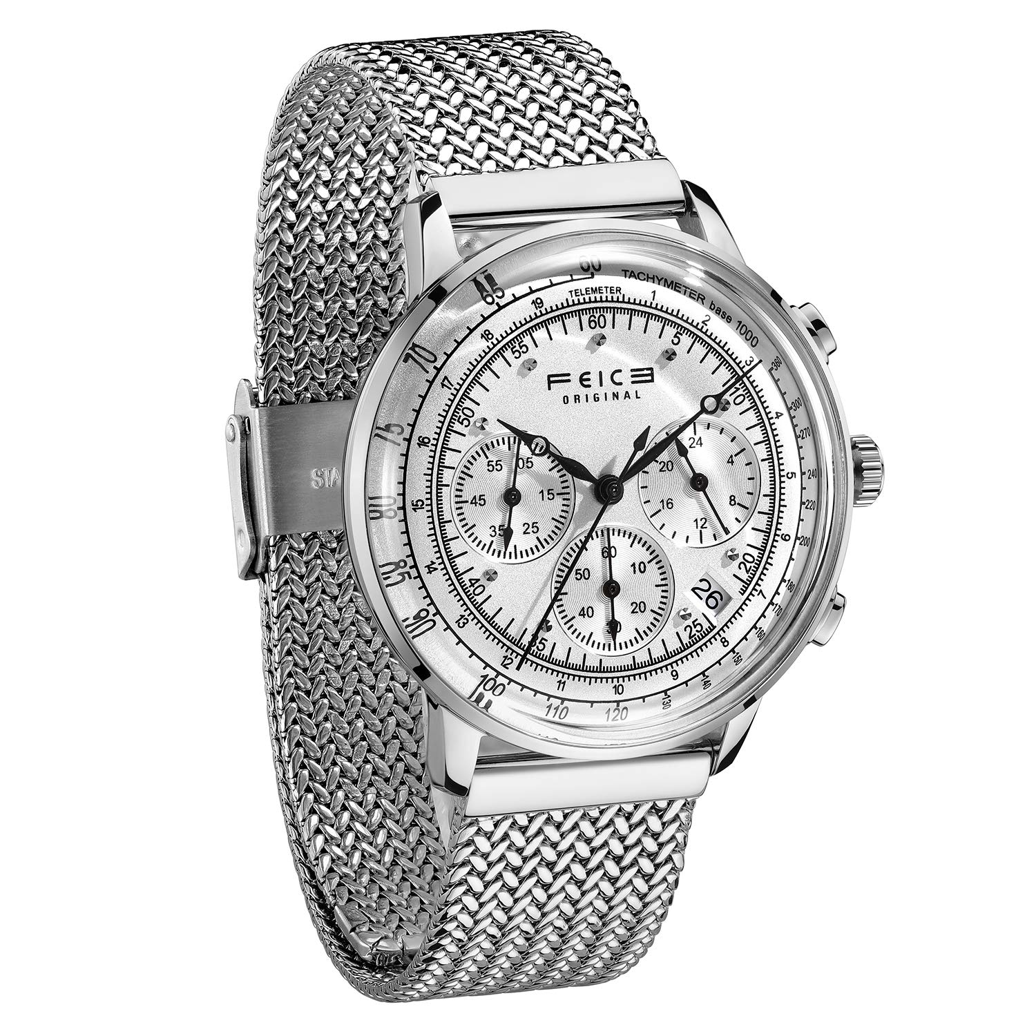 FEICEFS303 Men's Analogue Watch with Curved Glass Japanese Quartz Movement  Diameter 42 mm