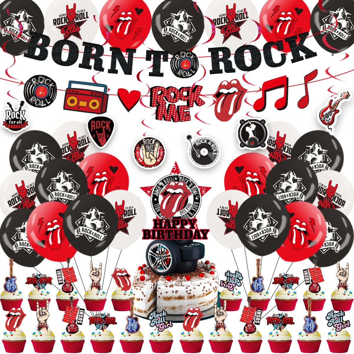 Amazon.com: Rock and Roll Party Decorations Birthday Supplies Include ...