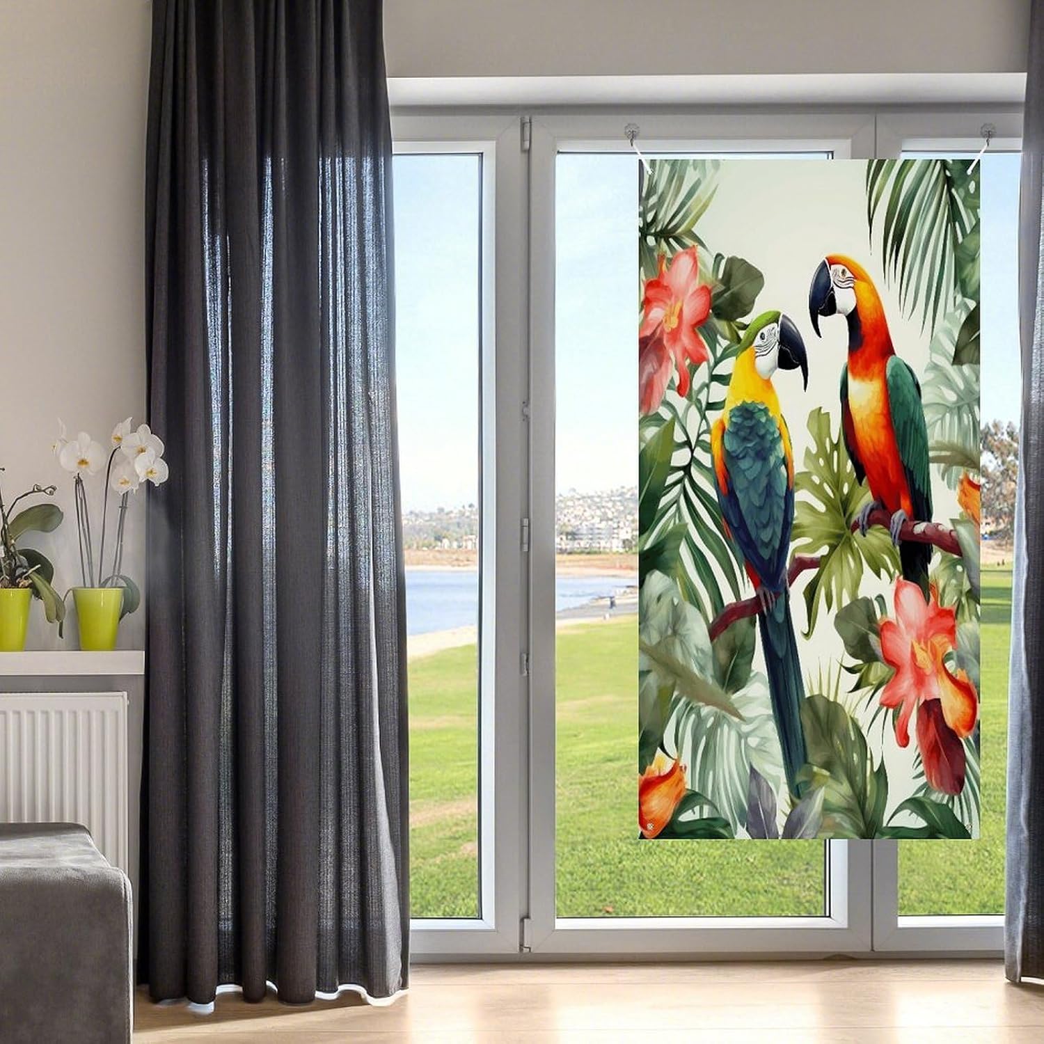 Toucans Parrot Palm Tree Leaves Door Cover Decoration Exquisite Door Banner Background Porch Sign Picture Anti-fading Front Door Backdrop Decor for Holiday Themed Party Decor Supplies 70x35 In