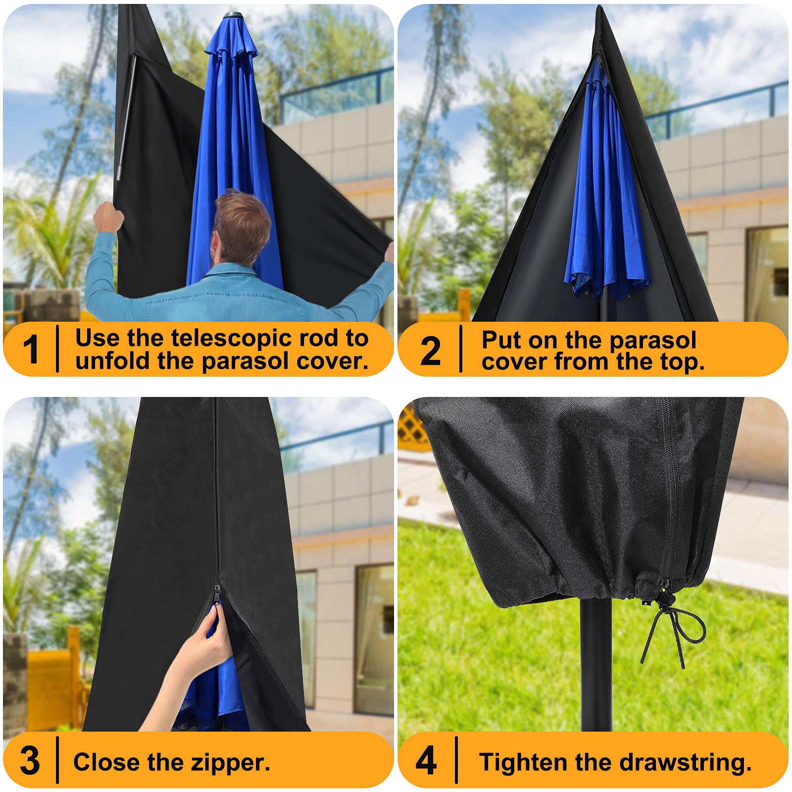 Amazon.com : ESSORT Outdoor Parasol Covers 600D Heavy Duty Oxford Super Waterproof Patio Umbrella Cover with Zipper & Rod, Garden Market Umbrella Parasol Covers for 8-11ft Backyard Umbrella : Patio, Lawn &