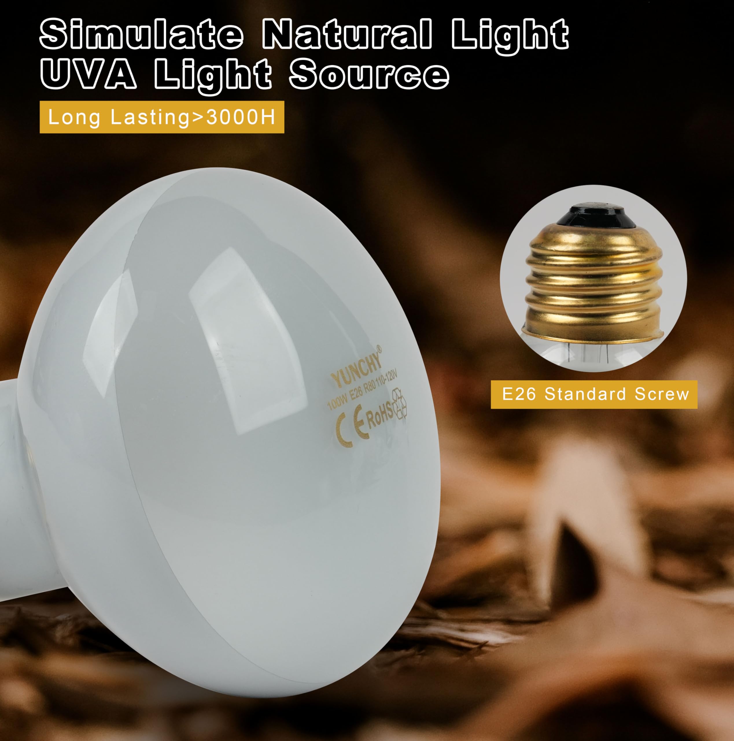 Lámpara de calor para reptiles, 100 W, bombillas de lámpara de calor para reptiles, paquete de 2, anfibios, luz solar UVA para reptiles, dragón barbudo, lagarto, tortuga, pollo