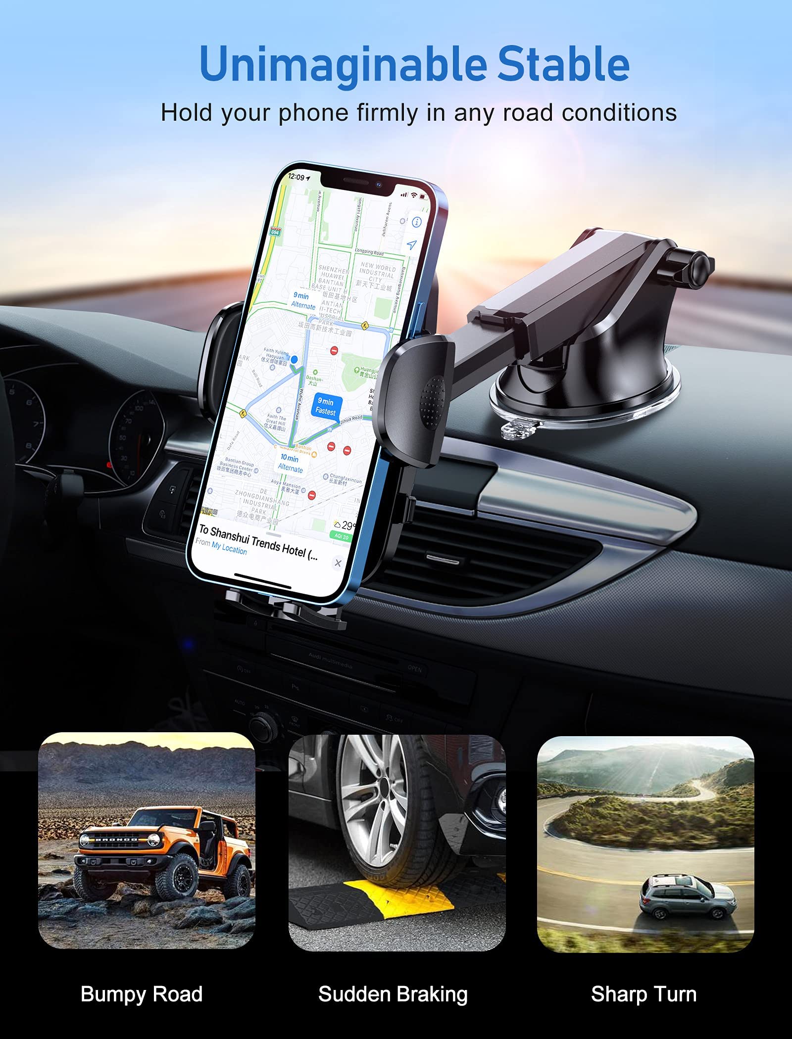 Samochodowy uchwyt na telefon, 3 w 1 z mocną przyssawką, kratka wentylacyjna/deska rozdzielcza/przednia szyba, obrotowy uchwyt na telefon 360° do iPhone'a itp