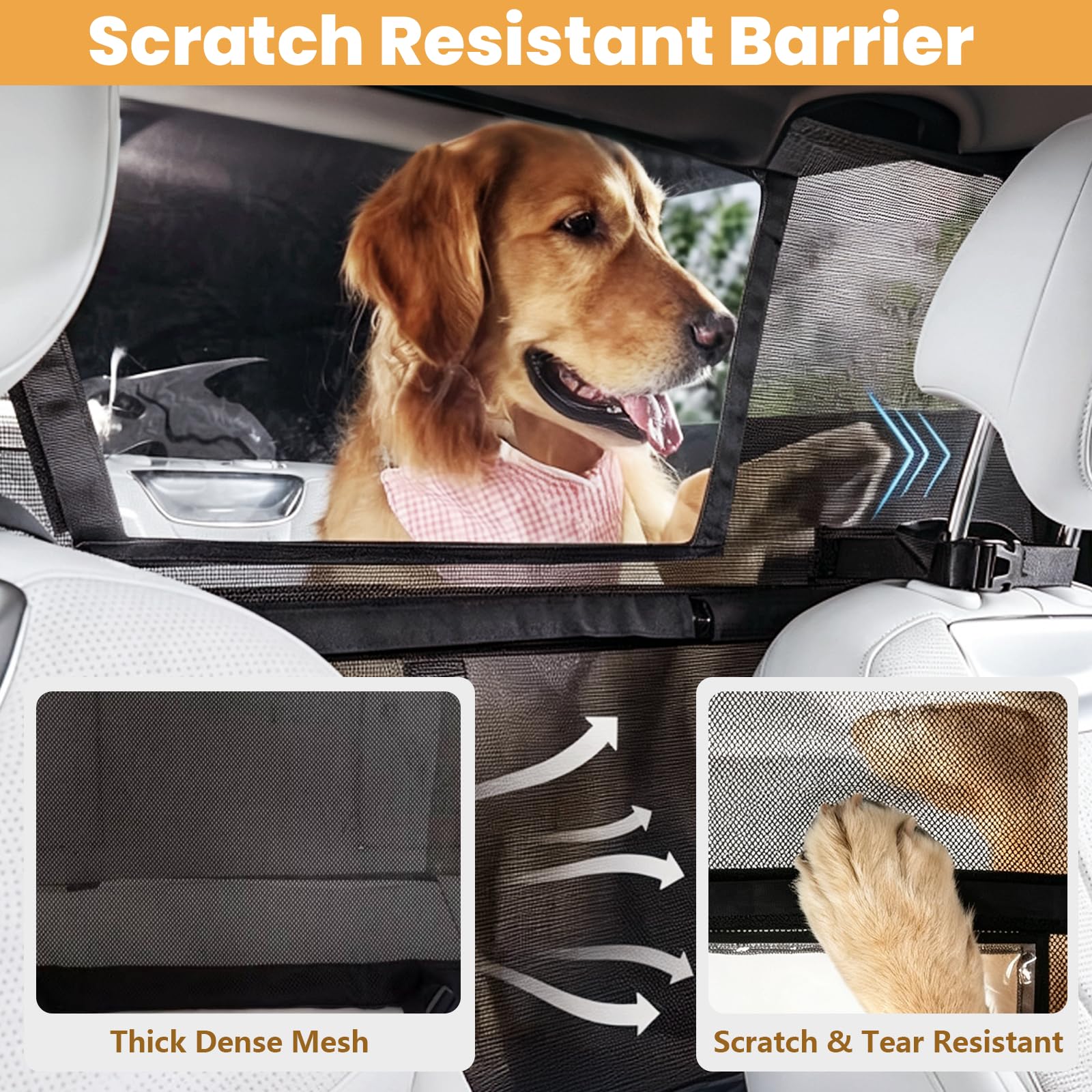 Barriera Per Cani Da Auto, Rete Antigraffio Per Cani Divisorio Per Sedile Posteriore Auto Con Finestra Di Visualizzazione Rimovibile Per Auto Suv Camion Berline E Sedile Posteriore 142x127x81 Cm