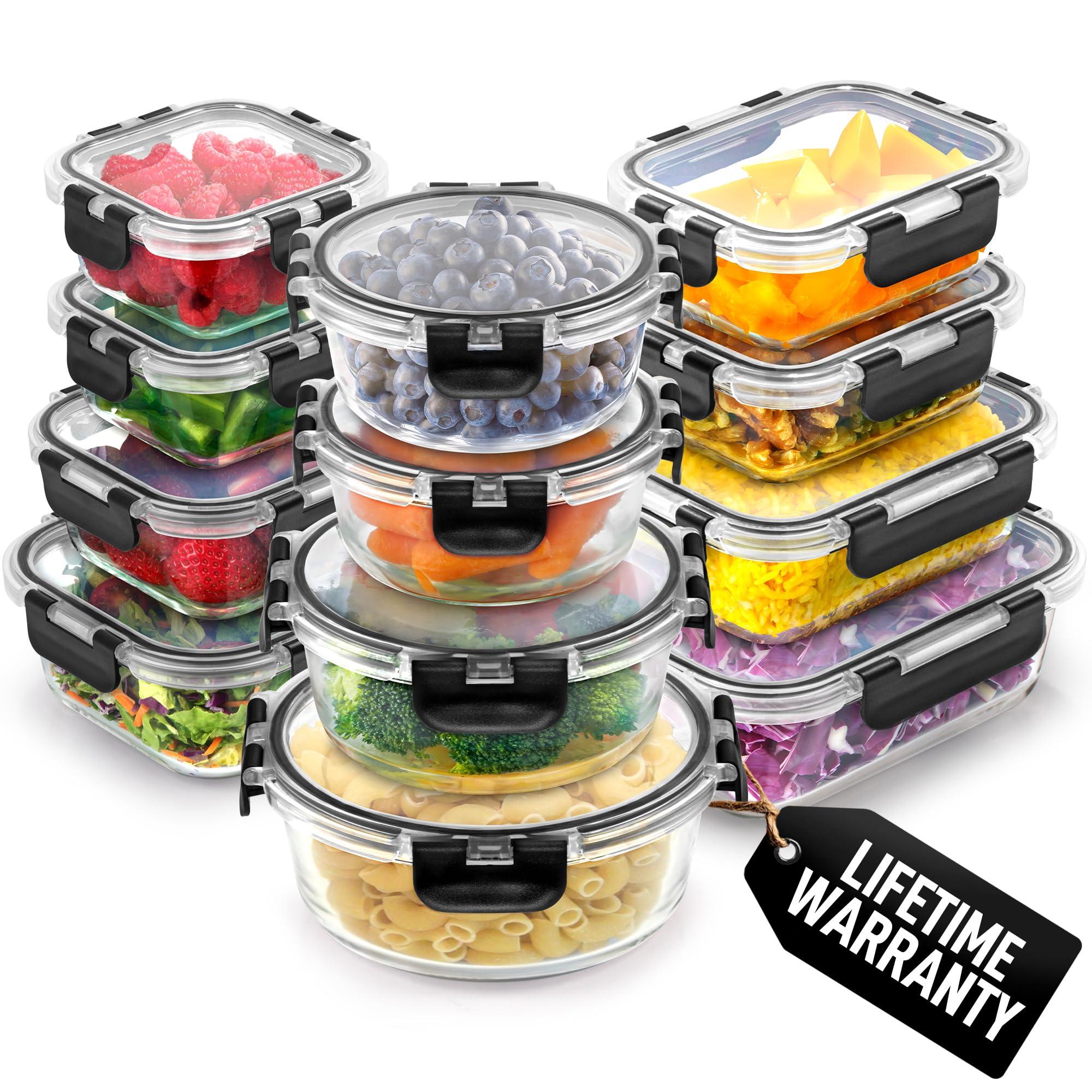 Borosilicate Glass Food Storage Containers 12-Pack with Airtight Lids,