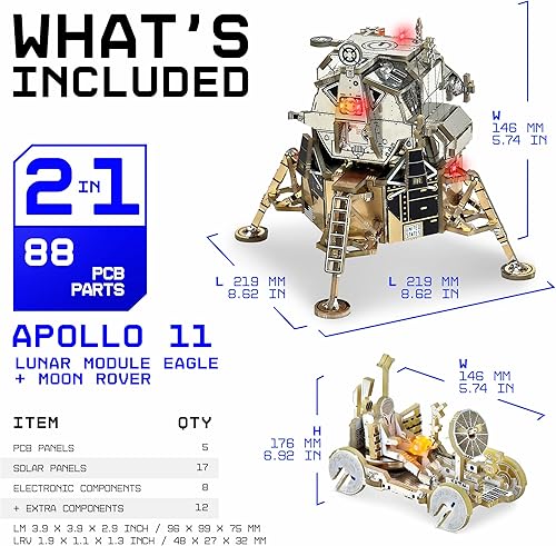 Miniatura 2 de Kit de ciencia de bricolaje  Kit de ciencia electrónica Apollo 11 de 88 piezas  Módulo lunar Águila y Moon Rover DIY Set  Kits de modelos educativos