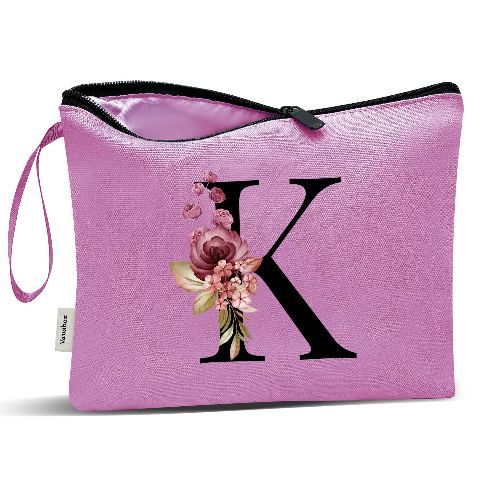 Vavabox A-Z Personalized Makeup Bag, Birthday Gifts for Women Mom, Gifts for Best Friend, Bride Bridesmaid Cosmetic bag (K, 07-Purple)