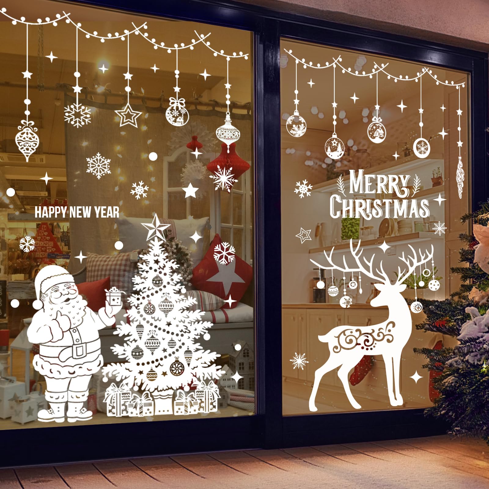 3 Fogli Adesivi Natalizi Per Vetro – Fiocchi Di Neve, Babbo Natale, Renne, Rimovibili E Riutilizzabili, Decorazione Finestre Fai Da Te - 4
