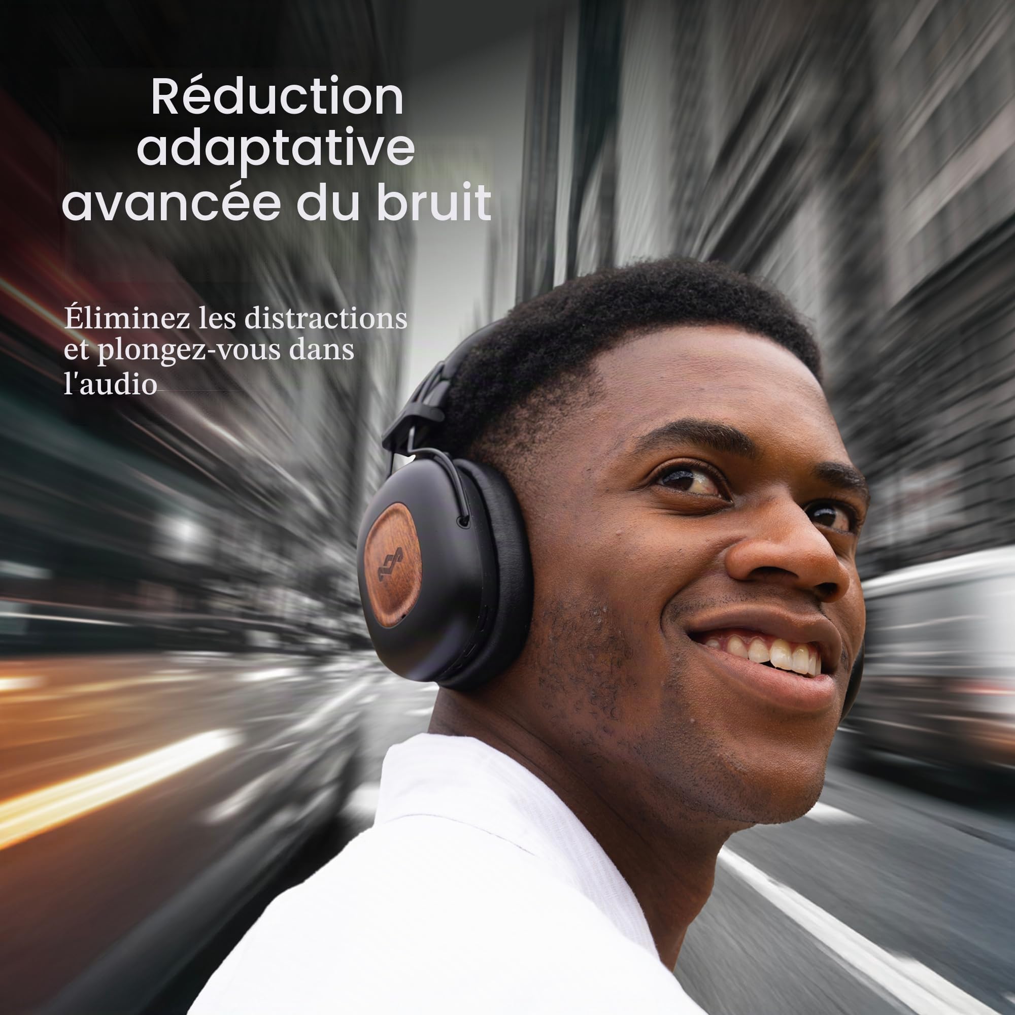 House of Marley Positive Vibration Rebel Casque Audio Bluetooth ANC - Noir | sans fil circum aural, Annulation Adaptative, 130 h d'autonomie, IPX5, Transducteurs 40 mm, matériaux durables