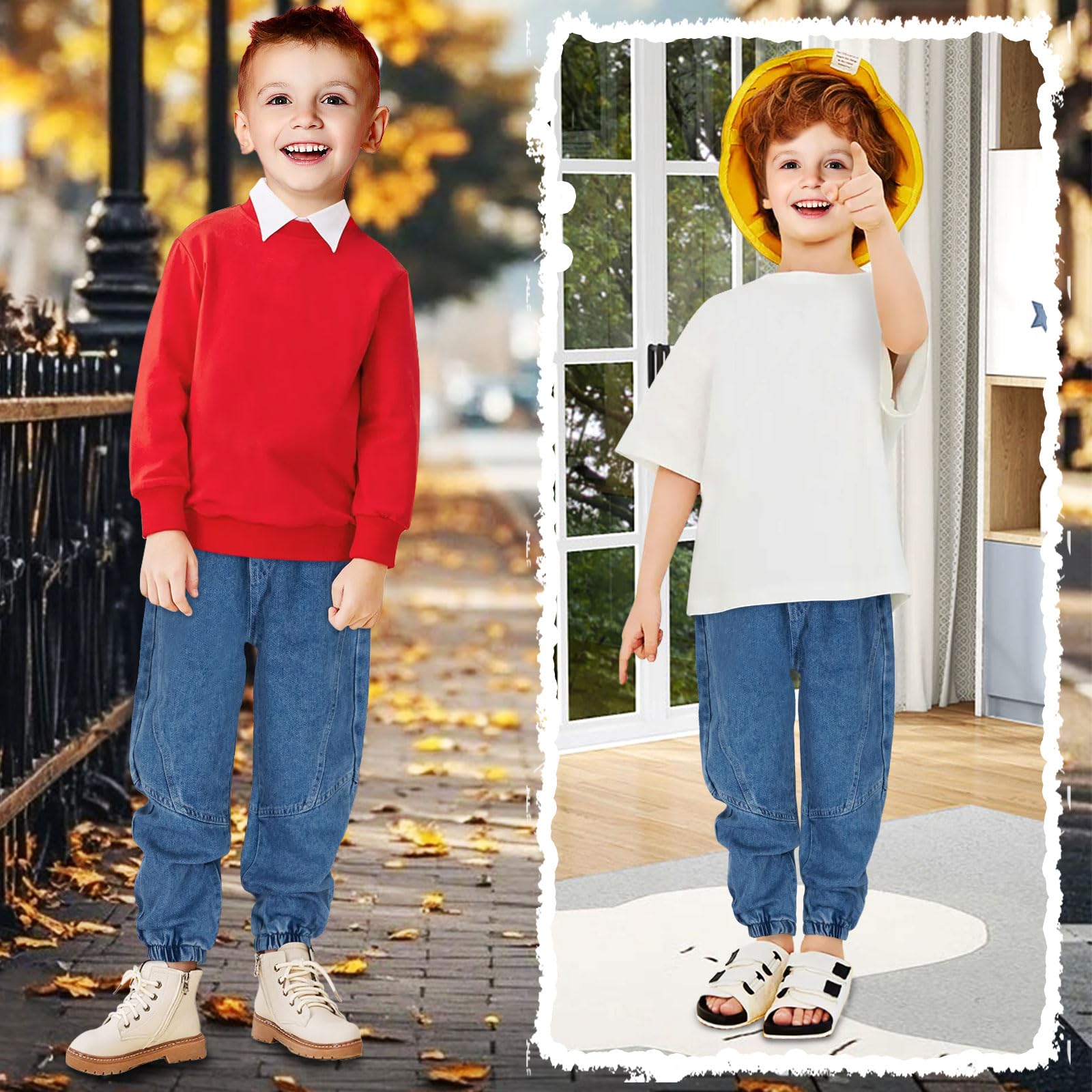Jeans Garçon Baggy Pantalon avec Poches Loose Fit pour 6-14 Ans | Taille Élastique, Quotidien, Long Denim Jeans, avec Poches, Décontracté, Denims Mode, Casual école, Polyvalent, Ado Pantalons