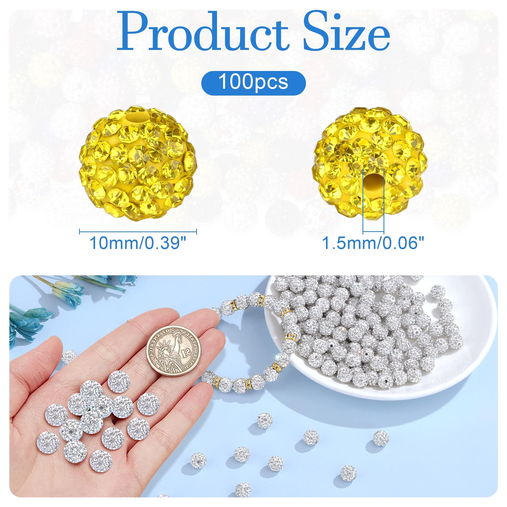 100pcs 10mm Rhinestone Beads – Mixed Color Sparkly Beads For Jewelry Making (10 Colors) - View #5