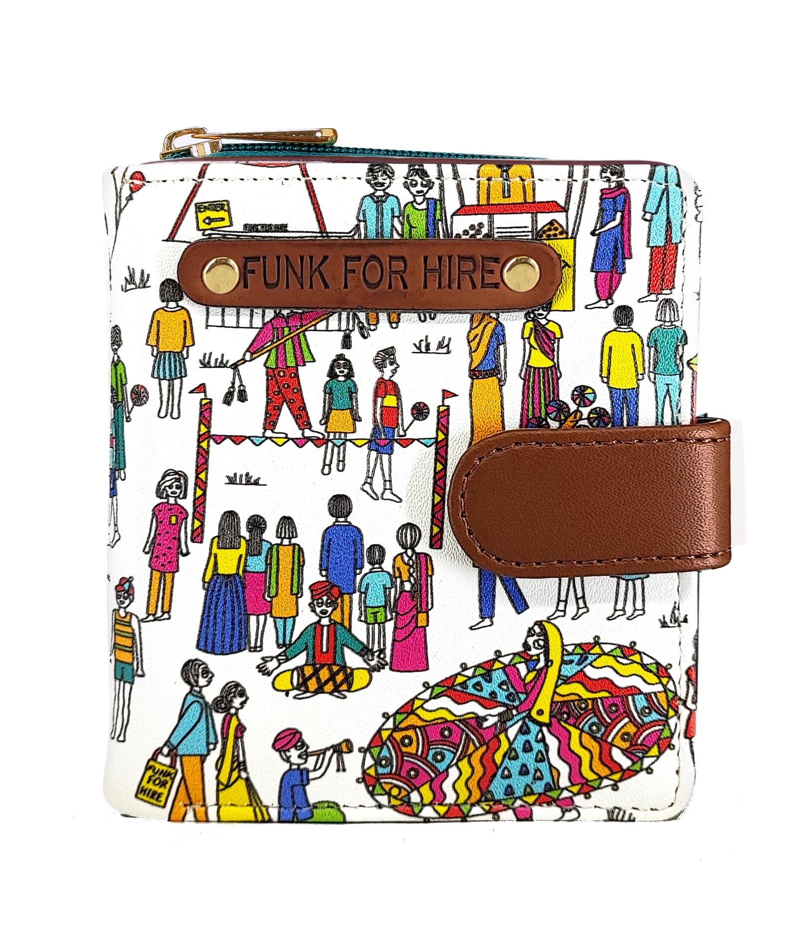 Women’s Printed White Vegan Leatherette Small Loop Wallet with 8 Card Slots 2 Hidden Pockets Cash Compartment Zippered Coin Pouch Compact Bifold Design-image-7