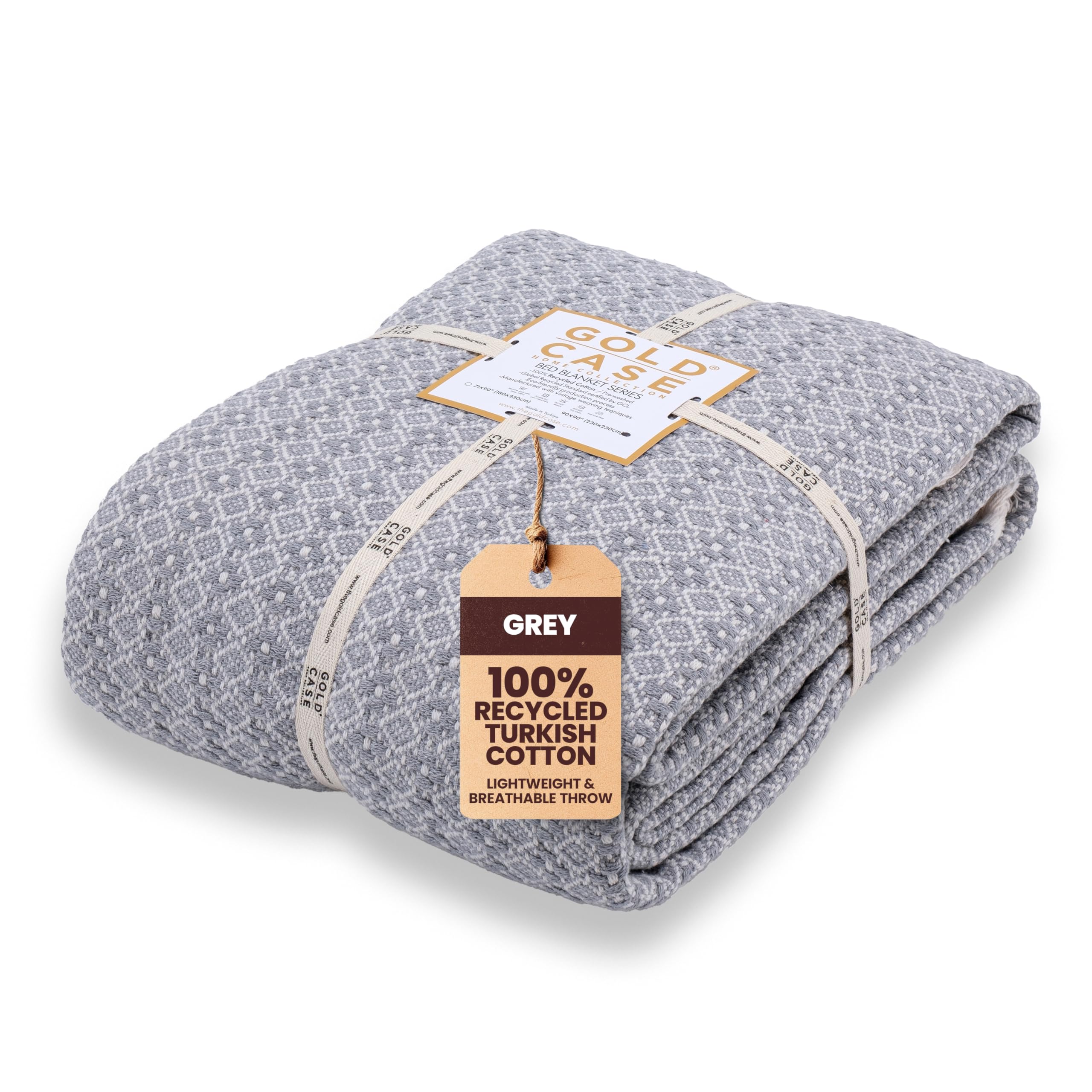 Gold Case Home Collection Gold Case Throw Blanket for Bed - 100% Recycled Turkish Cotton Blanket - Retro Lightweight Soft Throw Blankets for Bed & Living Room - Queen Size Cozy Blankets - 90x90 - Grey