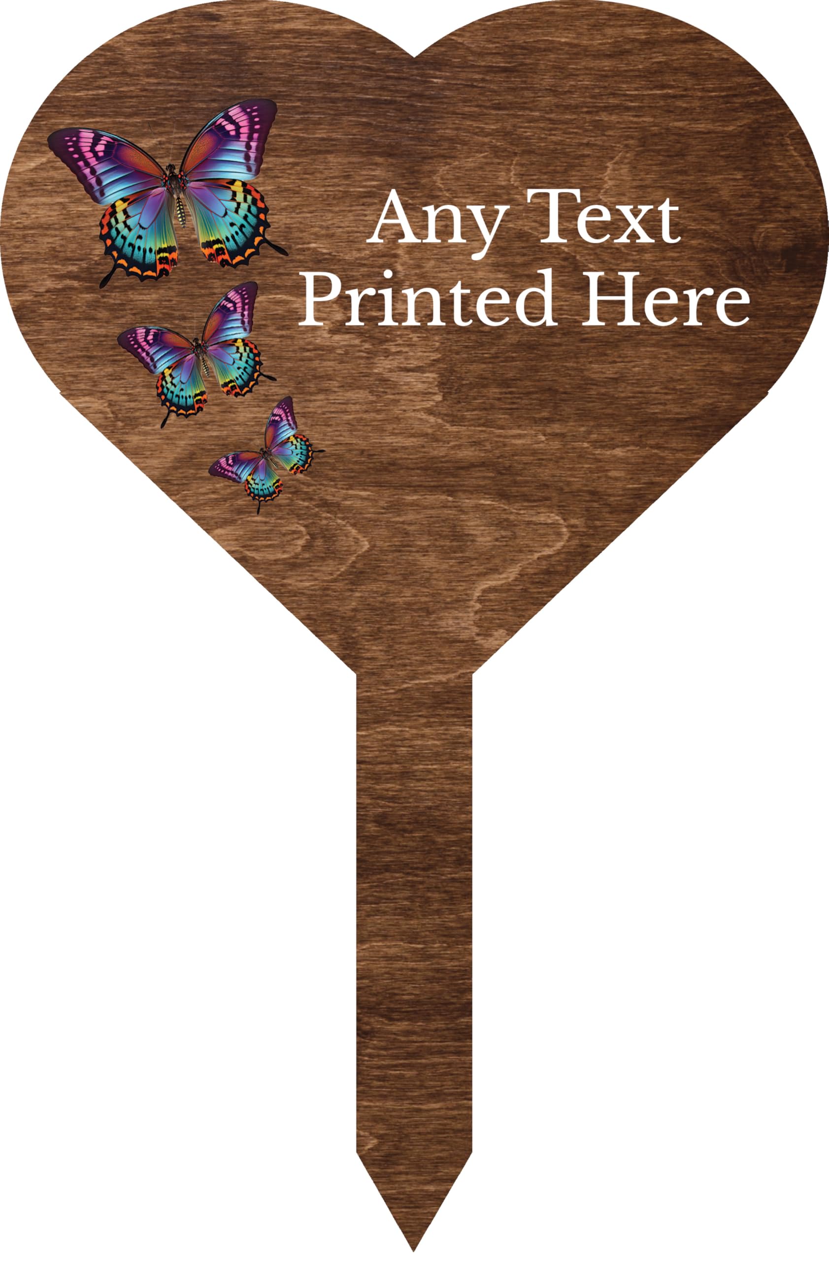 1stclassgifts Personalised Any Text Butterfly Heart Stake Spike Marker Tree Marker Garden Sign Selection Of Colours Available (UV PRINTED) (Dark Wood)