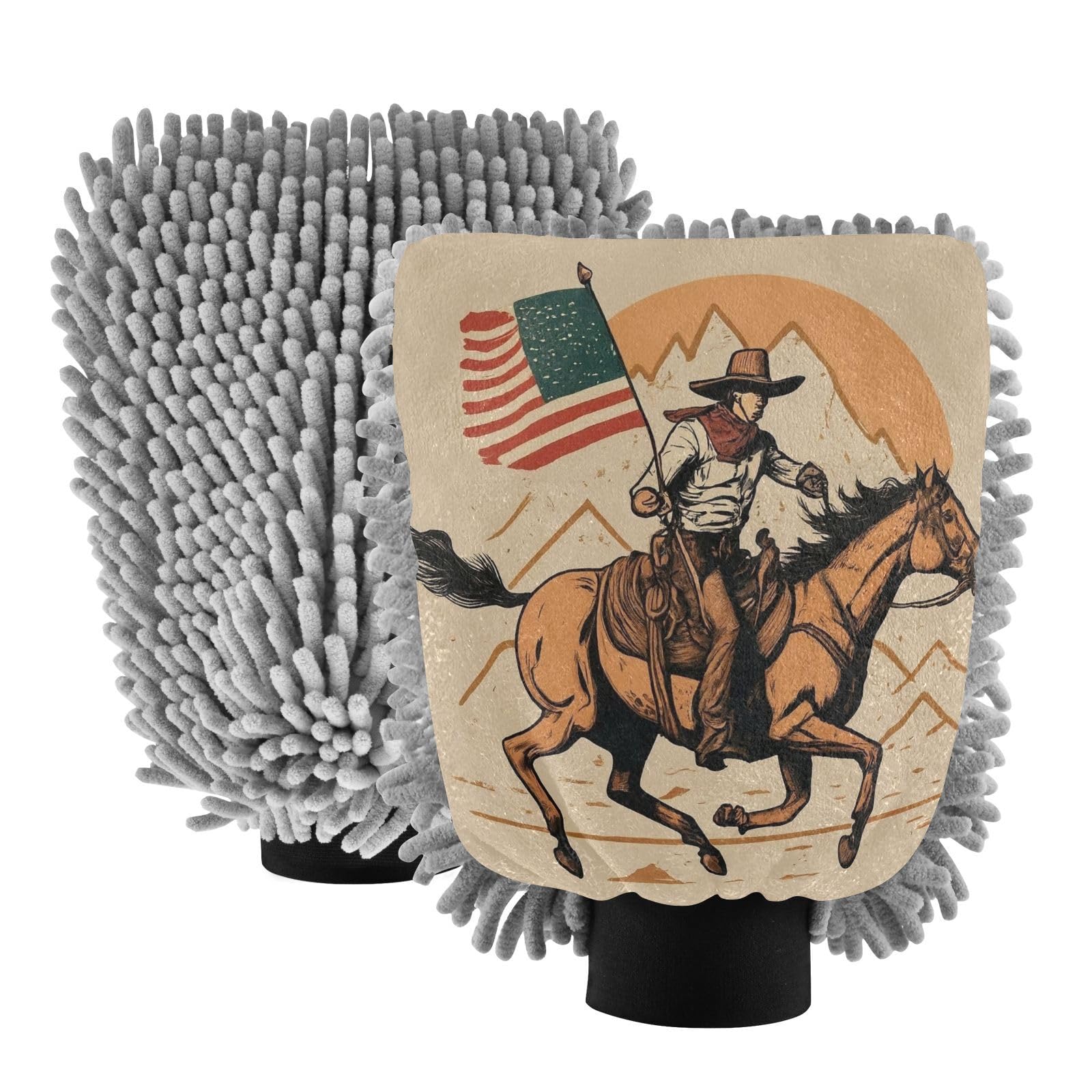 Hezely Western Cowboy Car Wash Mitt, 2PK Scratch Free Lint-Free for Car Washing and Detailing