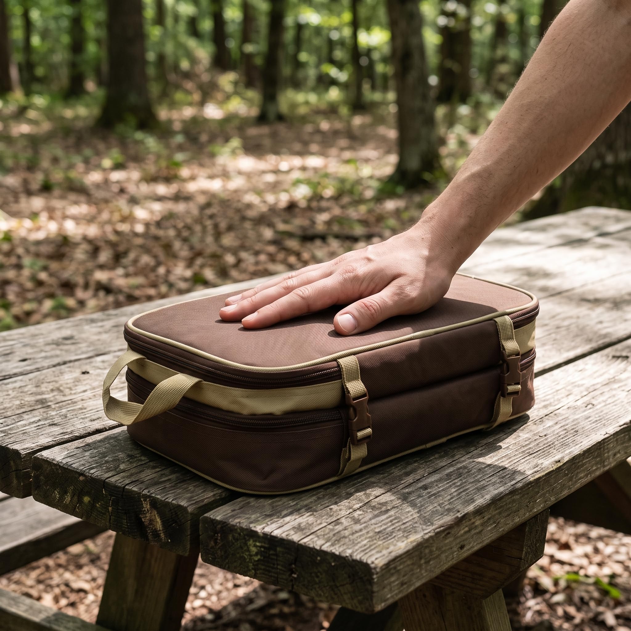 Juego Unsilios Cocina Camping Acero Inoxidable para Acampada y Actividas al Libre, Caqui