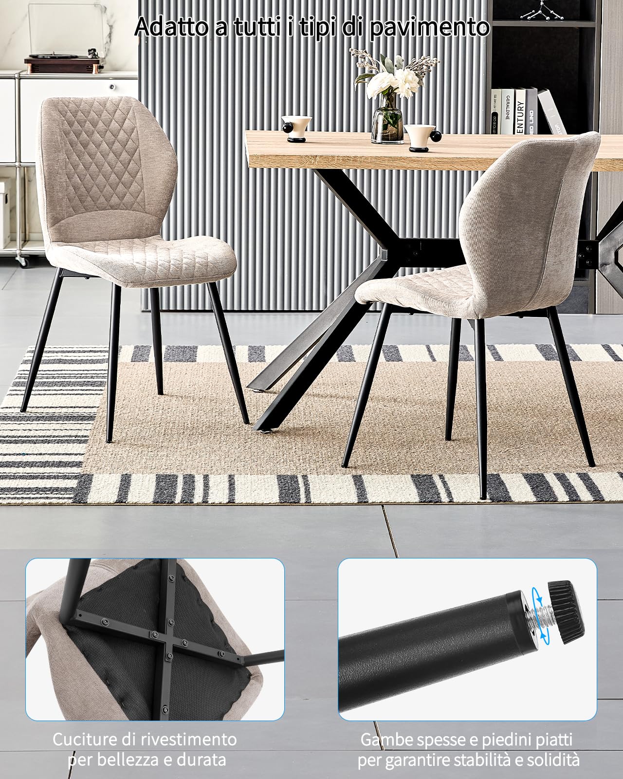 LEWE Set di 2 Sedie da Sala da Pranzo, Sedie Impermeabili con Gambe in Ferro Nero, Adatte per Cucina, Soggiorno, Giardino, Balcone, (Bianco