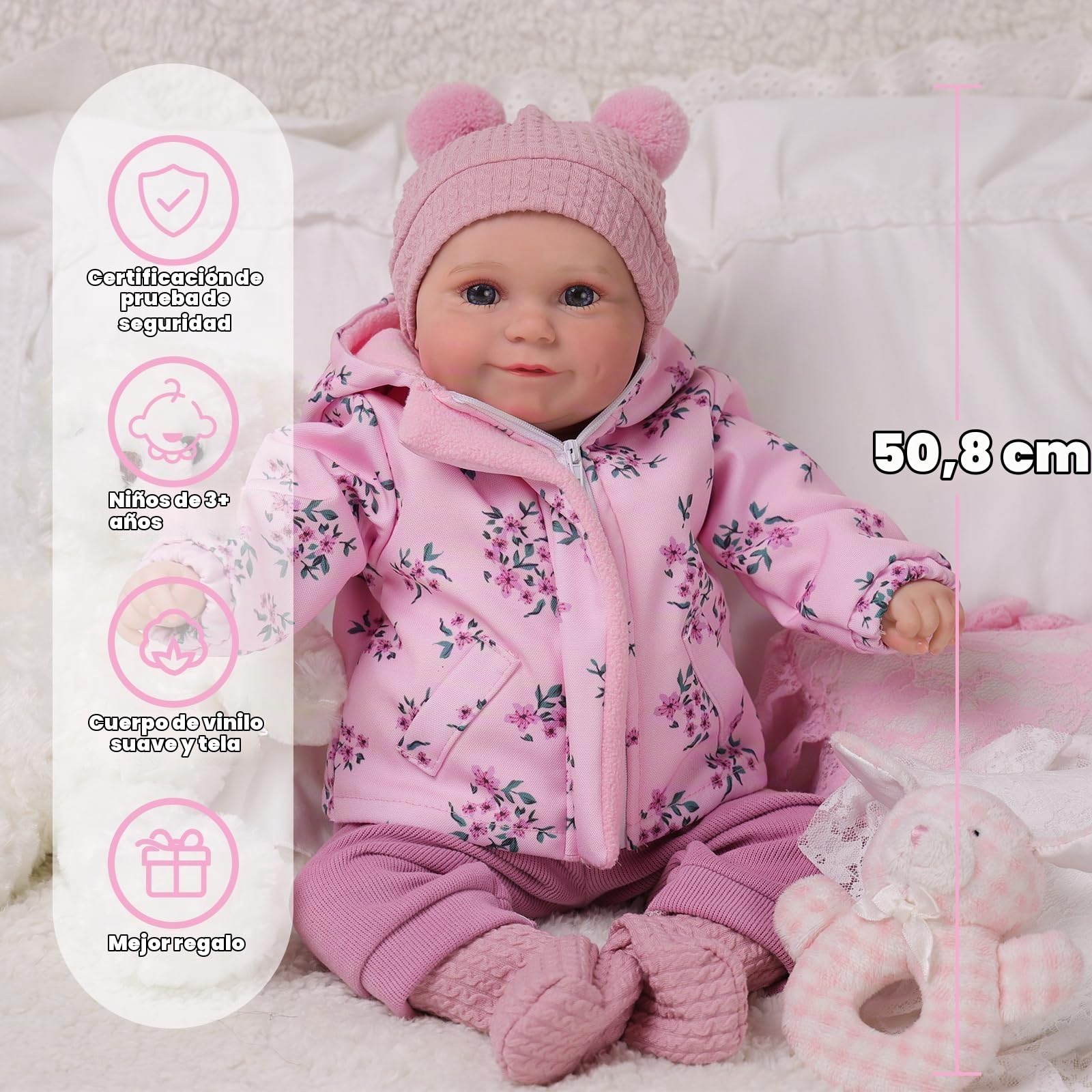 BABESIDE Muñecas Realistas para Bebés Recién Nacidos de 20 Pulgadas | De Aspecto Realista, Como de Verdad, Con Ojos Abiertos y Cabello Pintado a Mano. Regalo Ideal Para Niños a Partir de 3 Años