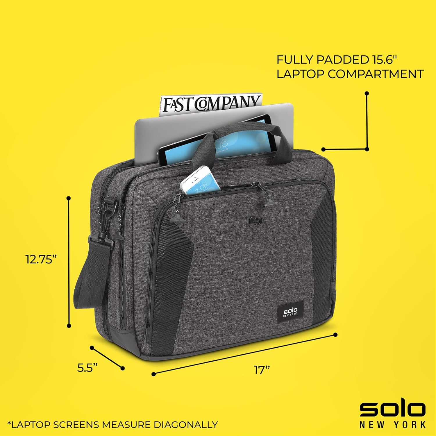 Solo New York Briefcase - Laptop Carrying Bag for Women & Men, Brief for Travel & Work, Internal Tablet Pocket, Adjustable Shoulder Strap, Fits 15.6" Computer - Voyage, Gray & Black - Image 3
