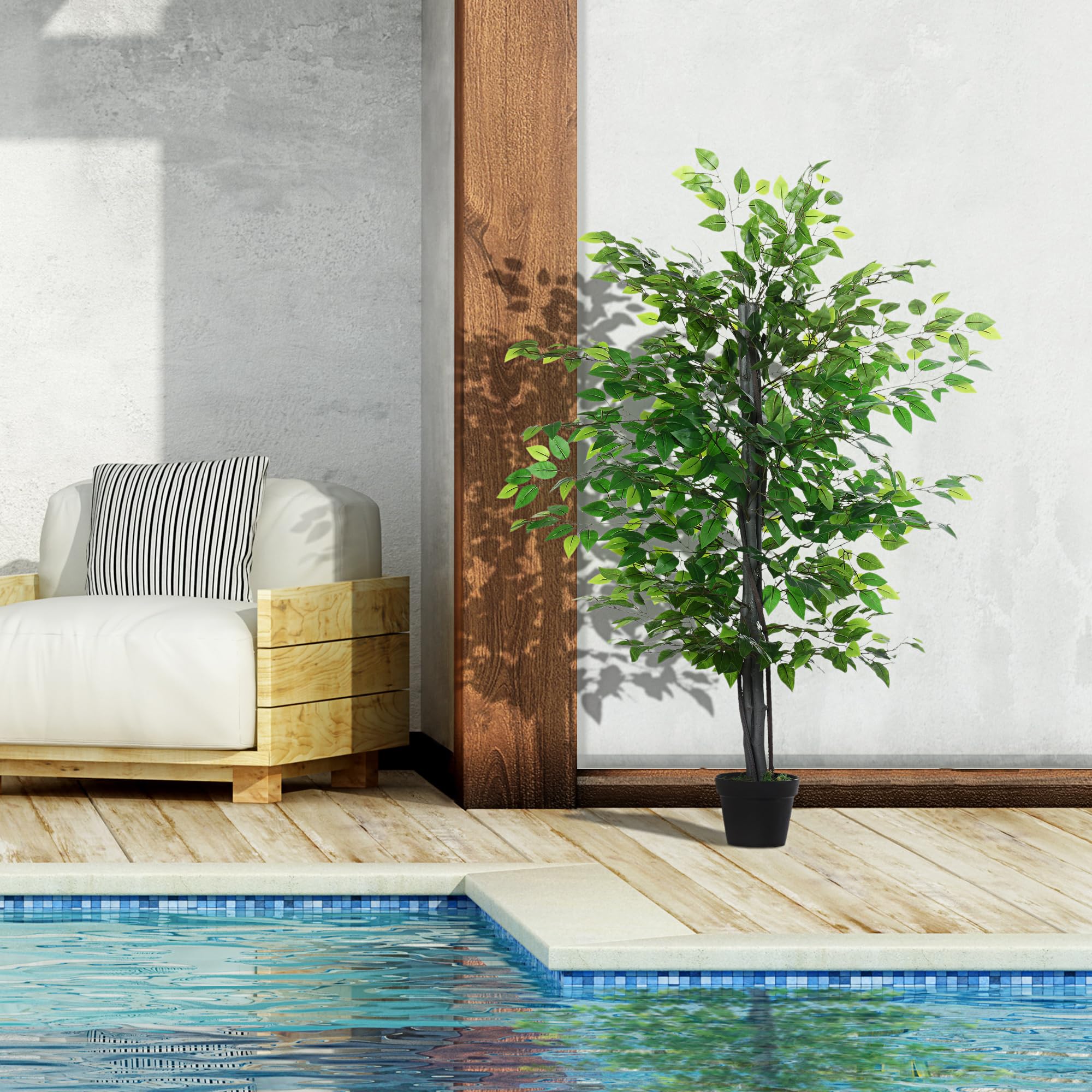 Outsunny Albero Baniano Artificiale Pianta Finta da Interno 145cm Verde | Uso Esterno