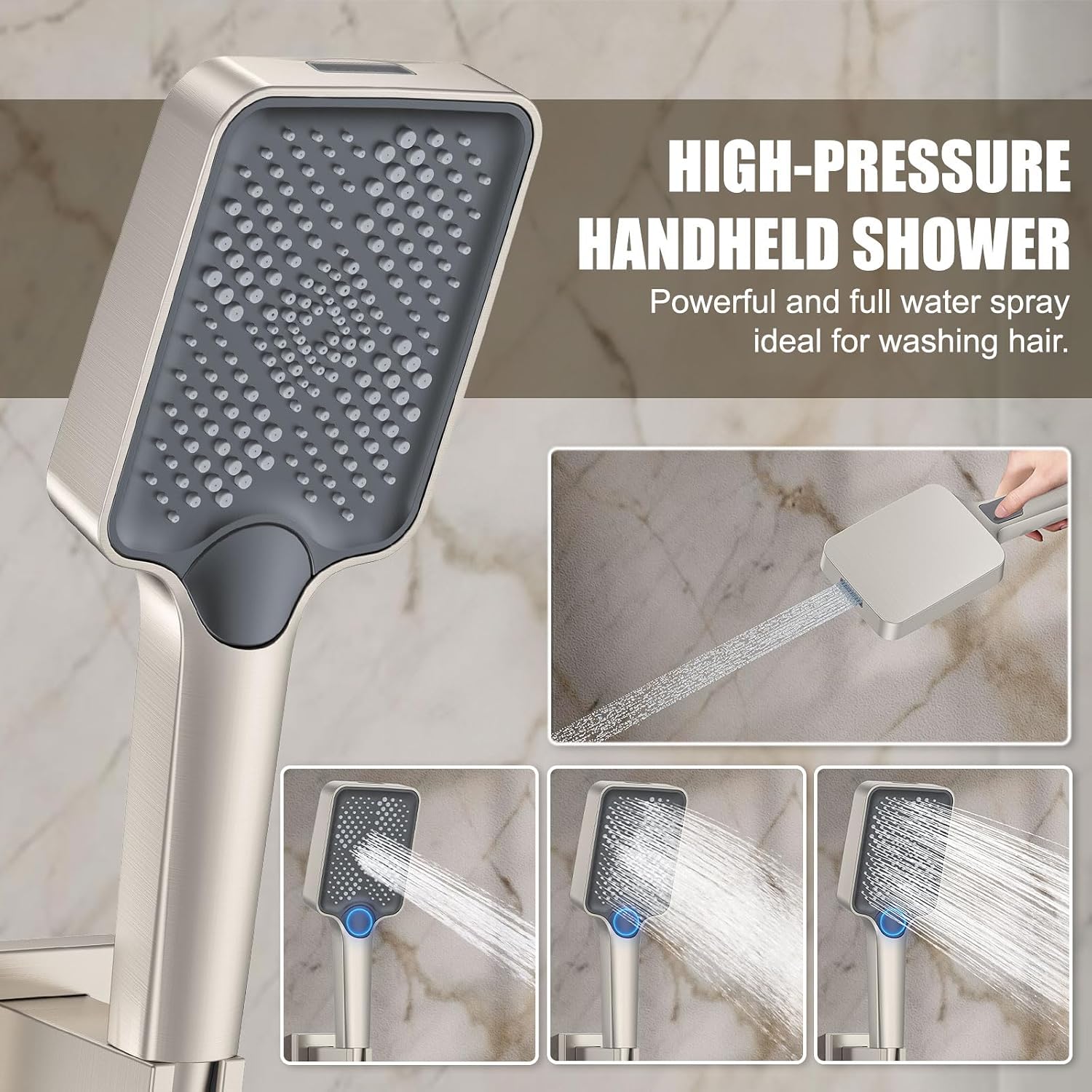 Rain Shower System 12IN Modern Brass Faucet Set With Valve and Diverter Shower Mixer With Handheld High Pressure Square Rainfall Shower Valve (12'' Ceiling Mount, Brushed Nickel)