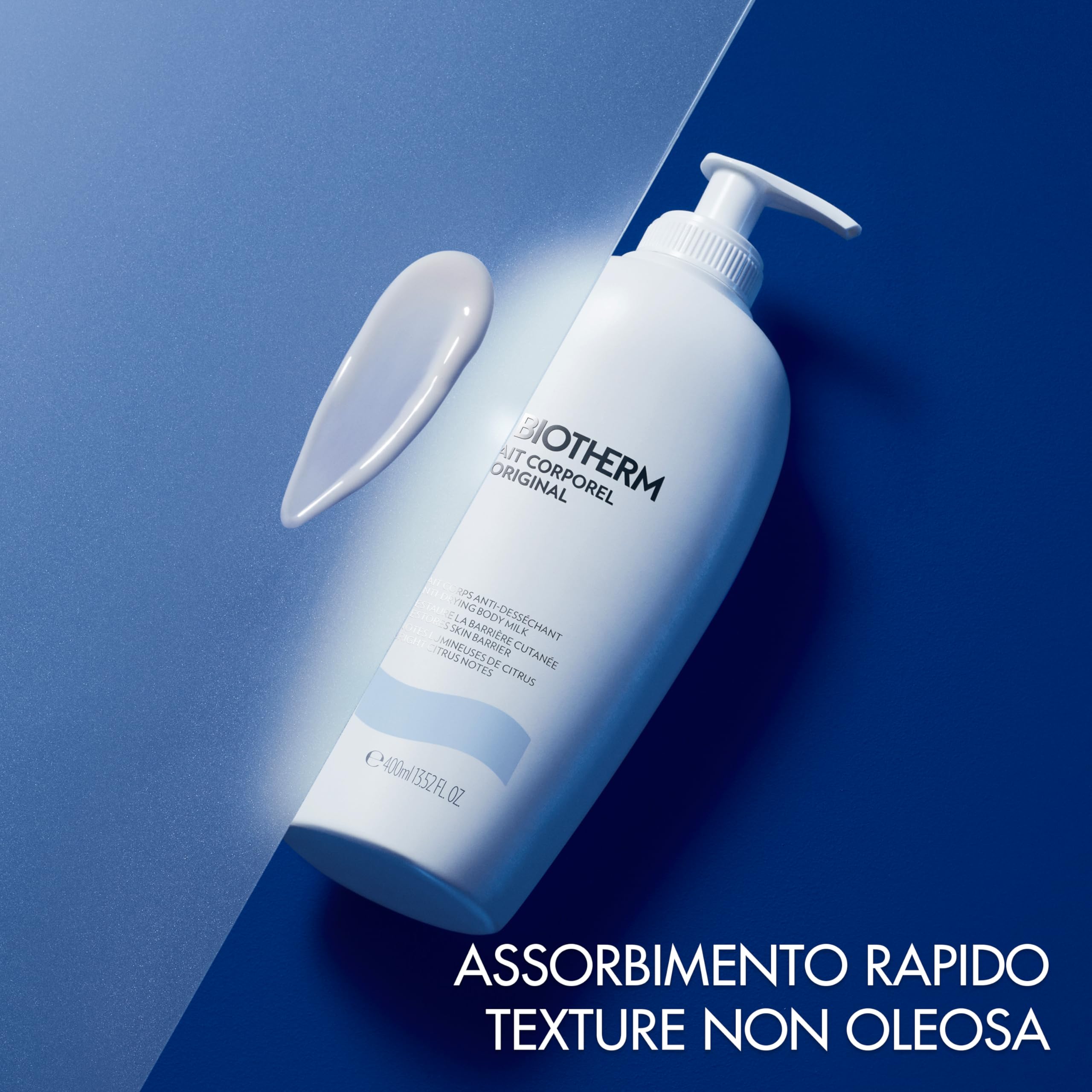 Biotherm Lait Corporel, Latte corpo idratante intensivo, Azione anti-secchezza per tutti i tipi di pelle, Arricchito con estratti di agrumi, Per una pelle liscia, morbida ed elastica.