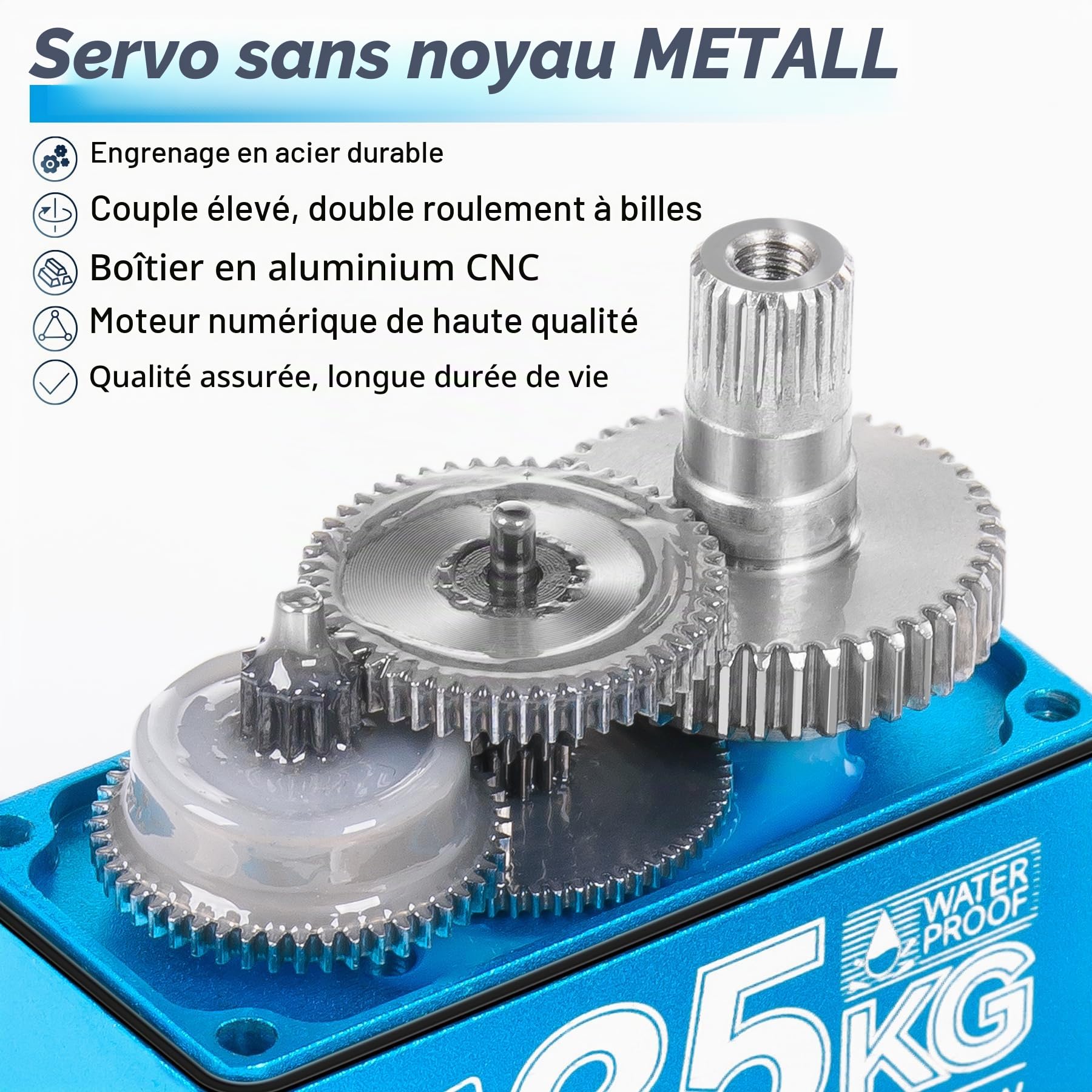 Miuzei Servo RC 35 kg 270° Digital Servomoteur Boîte de Vitesses en Métal Étanche 8,4 V pour Voiture 1/10 1/8 Robot Bras Avion