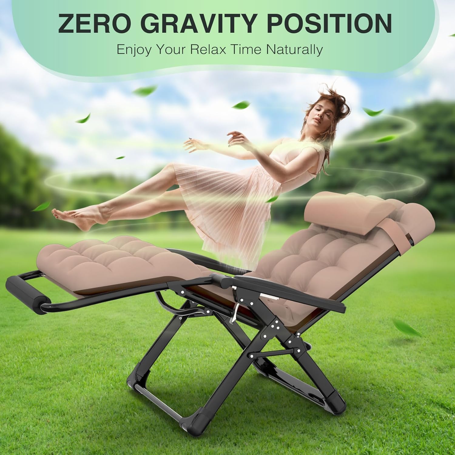 Suteck Oversized Zero Gravity Chair,29In XL Lounge Chair w/Removable Cushion&Headrest, Reclining Camping Chair w/Upgraded Lock and Footrest, Reclining Patio Chairs Recliner for Indoor Outdoor