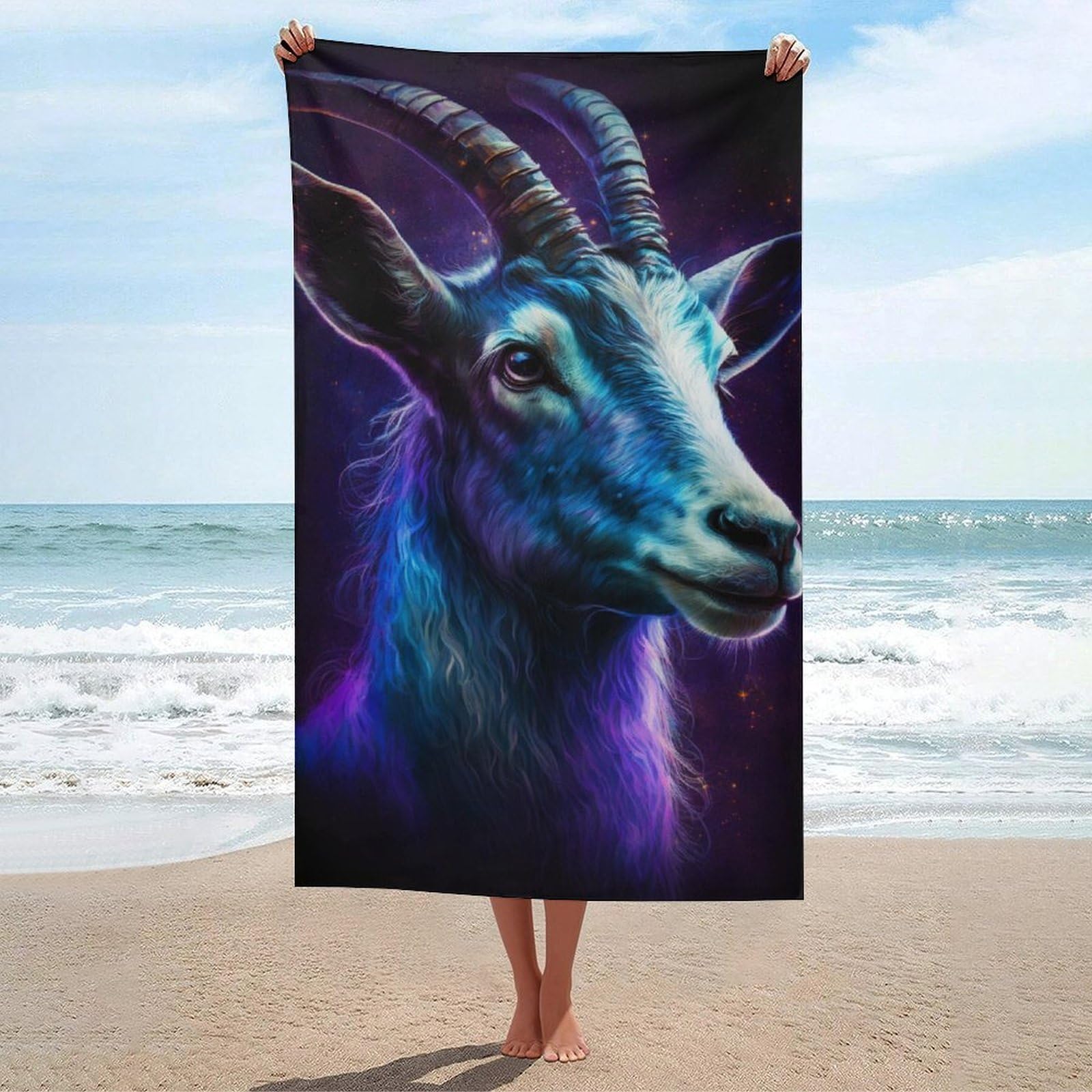 Serviette de plage anti-sable et compacte 130x80cm motif Neon Goat pour en finir avec l'humidité