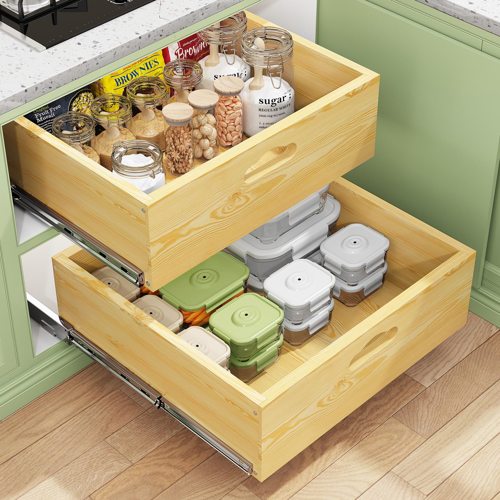 Photo 1 of Pull Out Cabinet Organizer, Soft Close Slide Out Solid Wooden Drawers(17"W X 21"D x 6.2''H), Heavy Duty Full-extension Roll Out Shelves for Kitchen Cabinets,Pantry & Closet Organizers and Storage