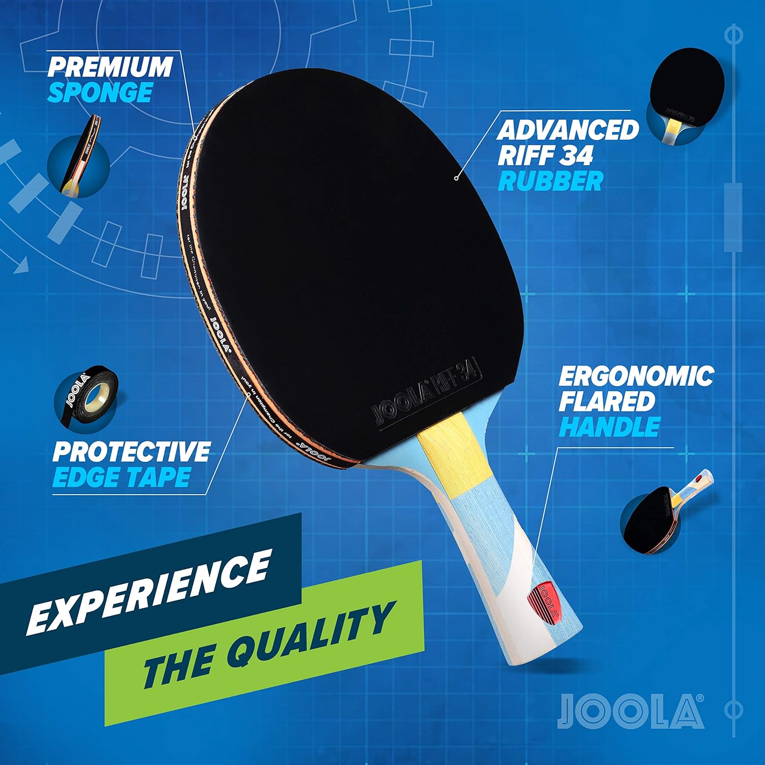 JOOLA Omega Strata - Table Tennis Racket with Flared Handle - Tournament Level Ping Pong Paddle with Riff 34 Table Tennis Rubber - Designed for Spin : Sports & Outdoors