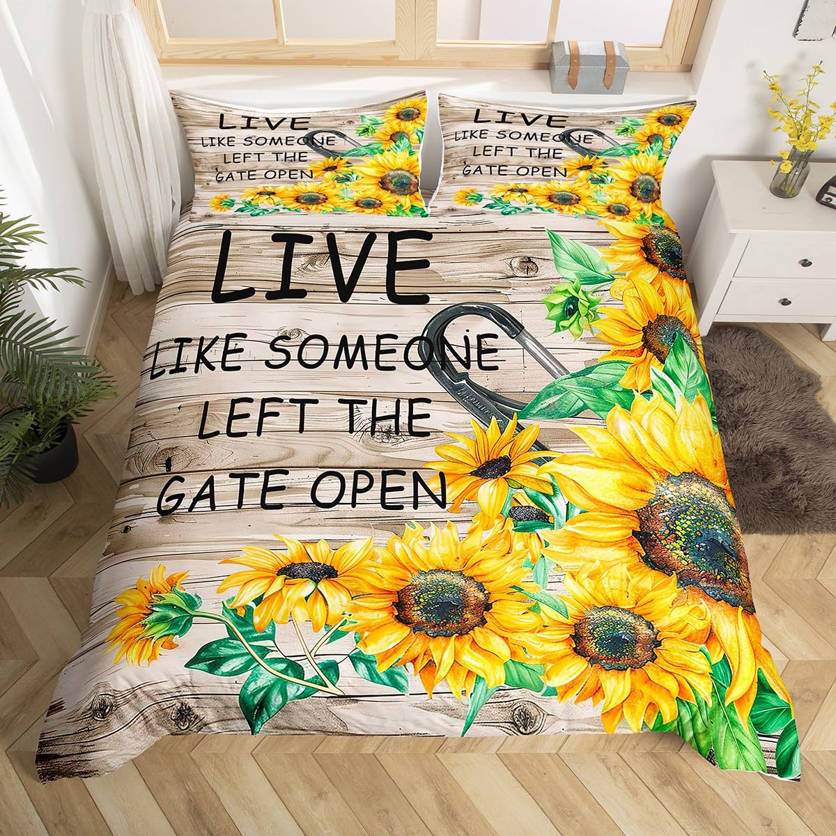 Housse de couette tournesol hypoallergénique facile à laver pour lit d'enfant gris