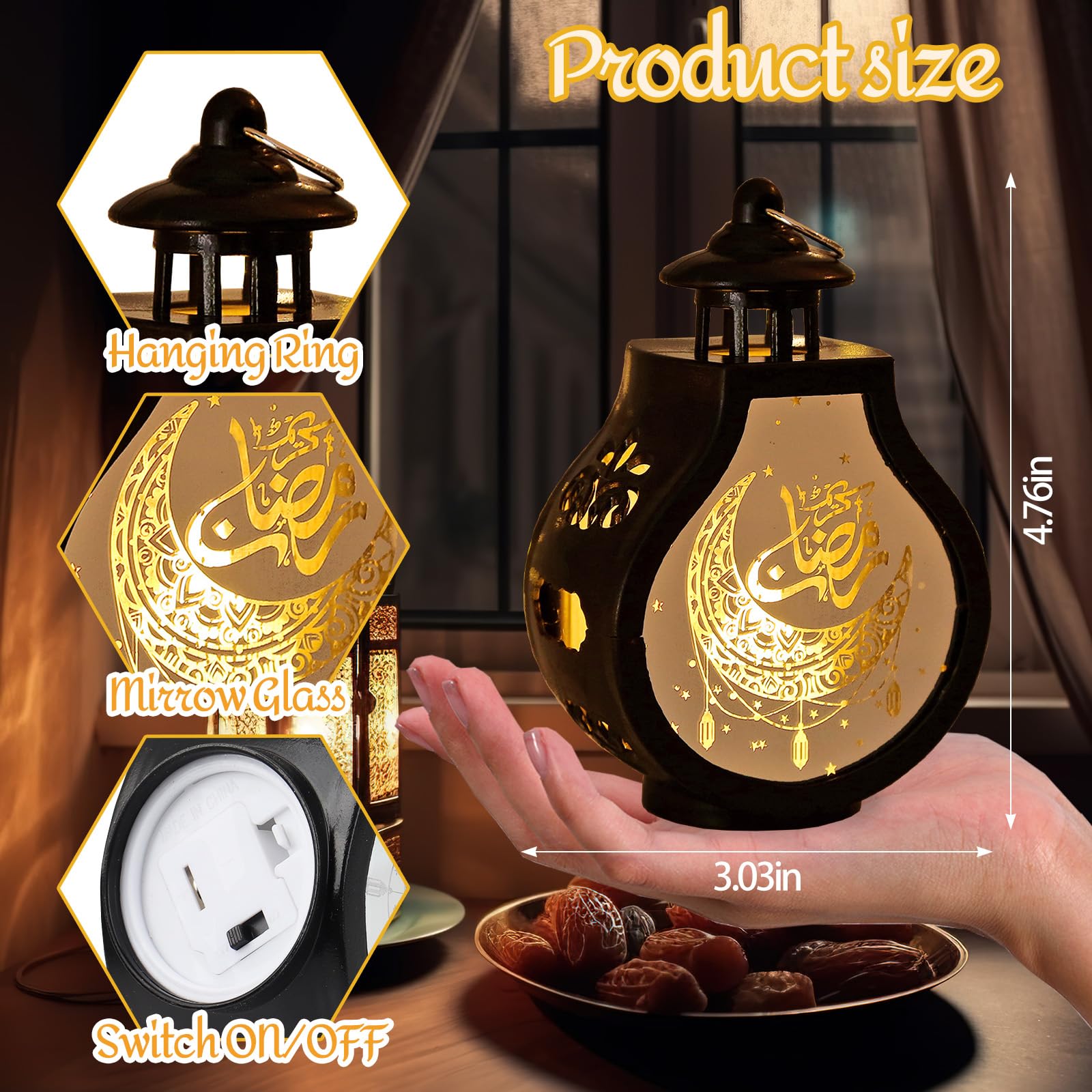ALIBBON 2 Pcs Ramadan Lantern Mini Black Candle Lantern Decorative Hanging Lantern Eid Mubarak Lantern Moon Star Lantern Ramadan Decorations for Home Indoor Outdoor Ramadan Table Decor