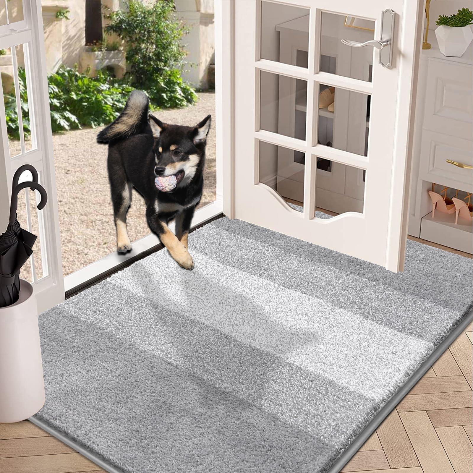 Vaukki Indoor Doormat Entryway Door Mat, Non Slip Absorbent Mud Trapper Mat Inside Floor Mat, Washable Door Carpet for Entryway (36''x59'', Light Grey
