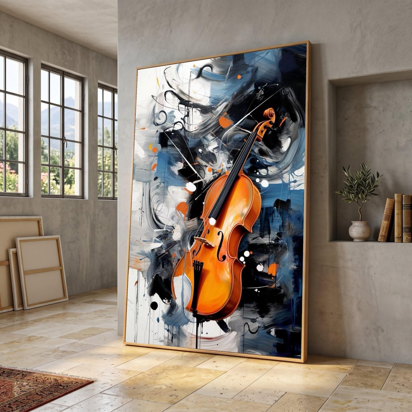 TONGYINLI Abstract Violin Painting Canvas Art, Modern Music Posters Wall Decor, Instrument Canvas Print(70x110cm/Frameless)
