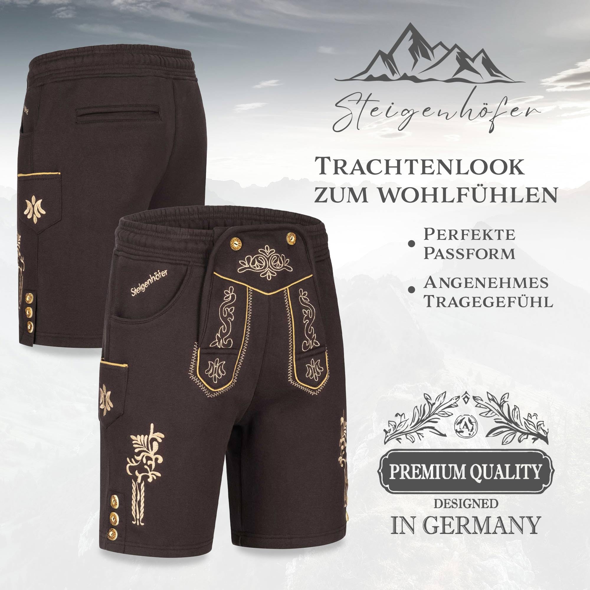 Steigenhöfer Manufaktur Kurze Trachten Jogginghose mit Kordelzug im Lederhosen Look - Moritz - Jogging Lederhose Herren Tracht für Oktoberfest Wiesn und weitere Feierlichkeiten