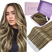 Vista 43 de Fshine Extensiones de cabello humano con cinta, 12 pulgadas, 1.06 oz, balayage, castaño a rubio platino, 20 unidades, cabello Remy lacio invisible
